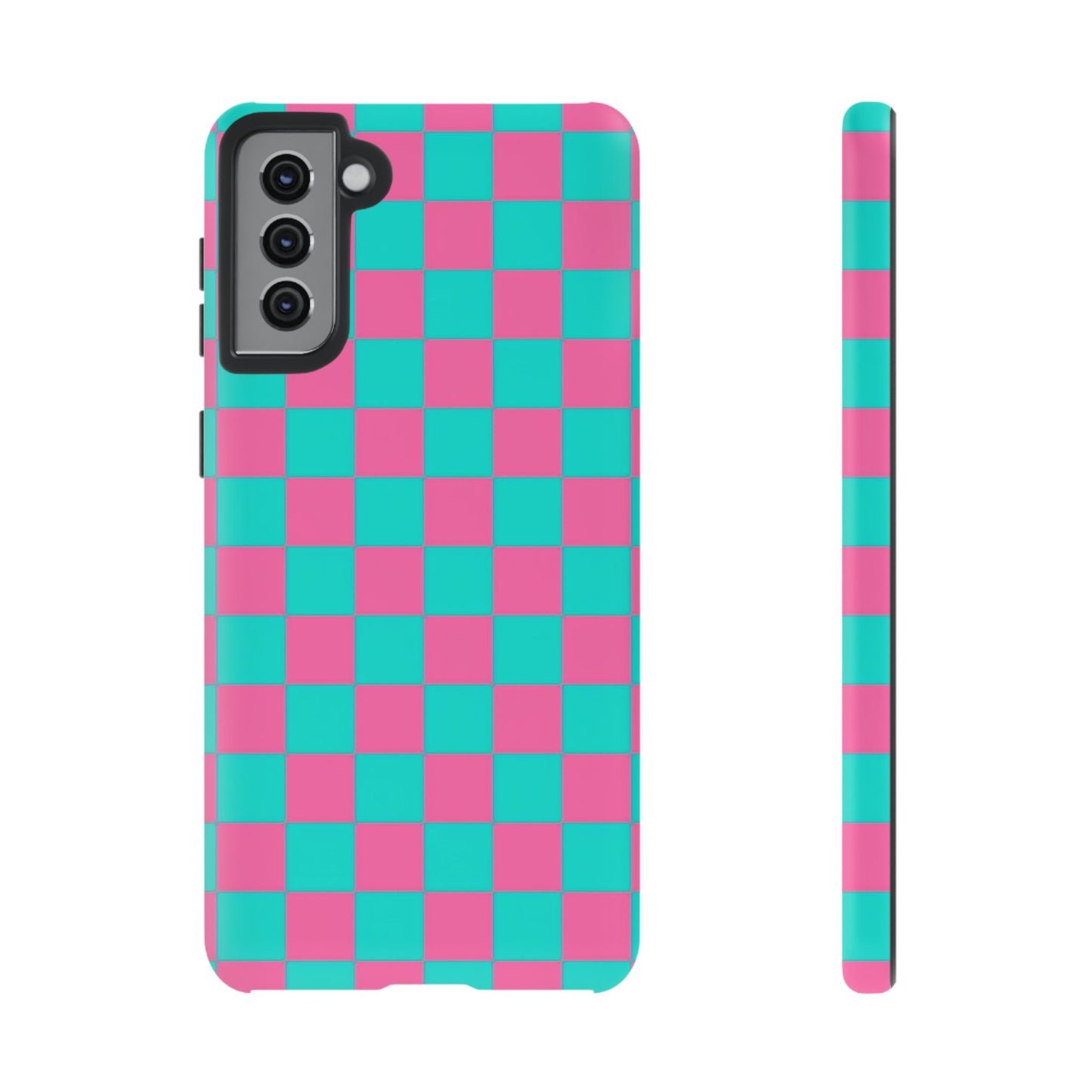Hot Pink And Teal Checker Pattern Tough Case for iPhone, Galaxy Phones and Google Pixel
