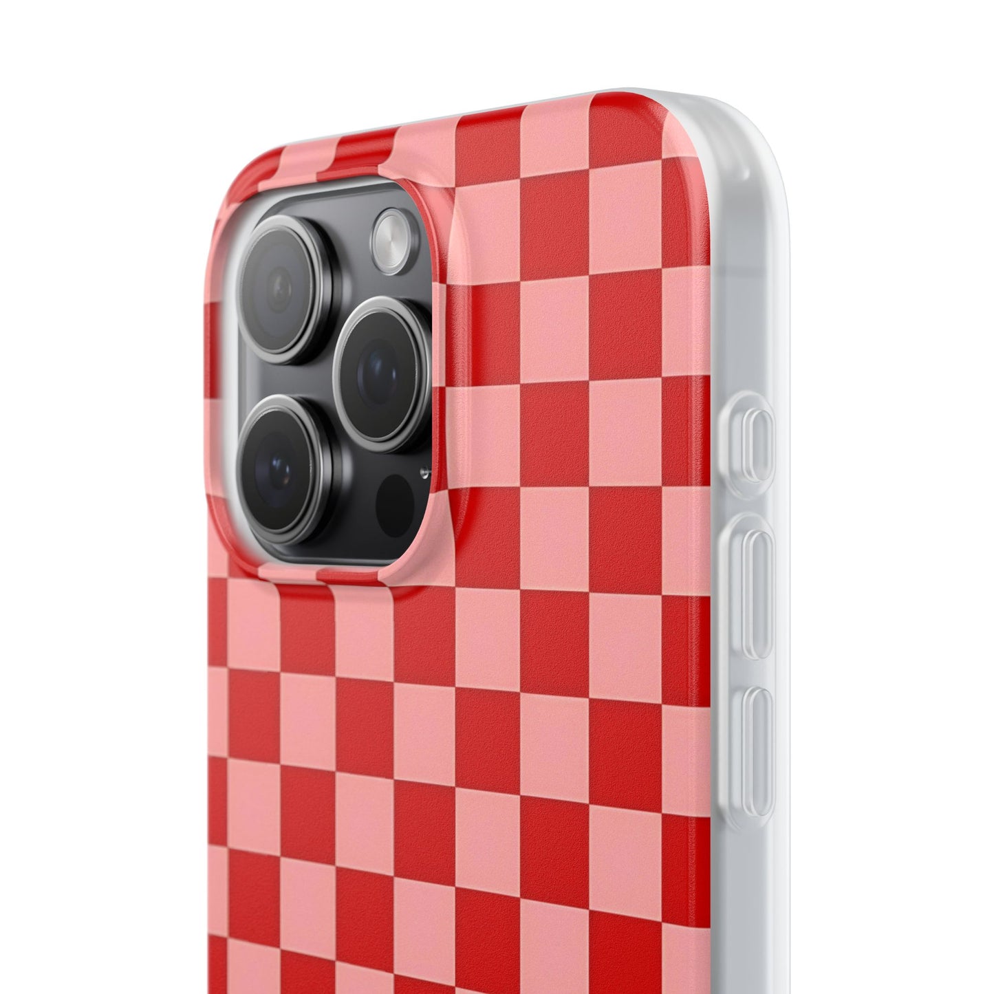 Red Checkerboard TPU Soft Flexi Phone Case — Retro Red & Pink Plaid Protective Cover