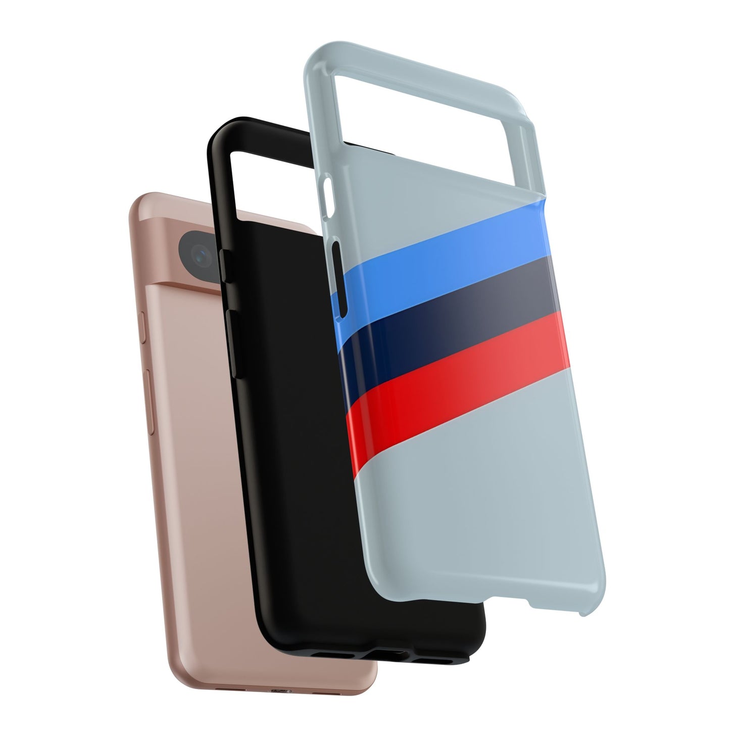 Gray Tough Case For iPhone, Samsung Galaxy and Google Pixel, Blue & Red Stripe