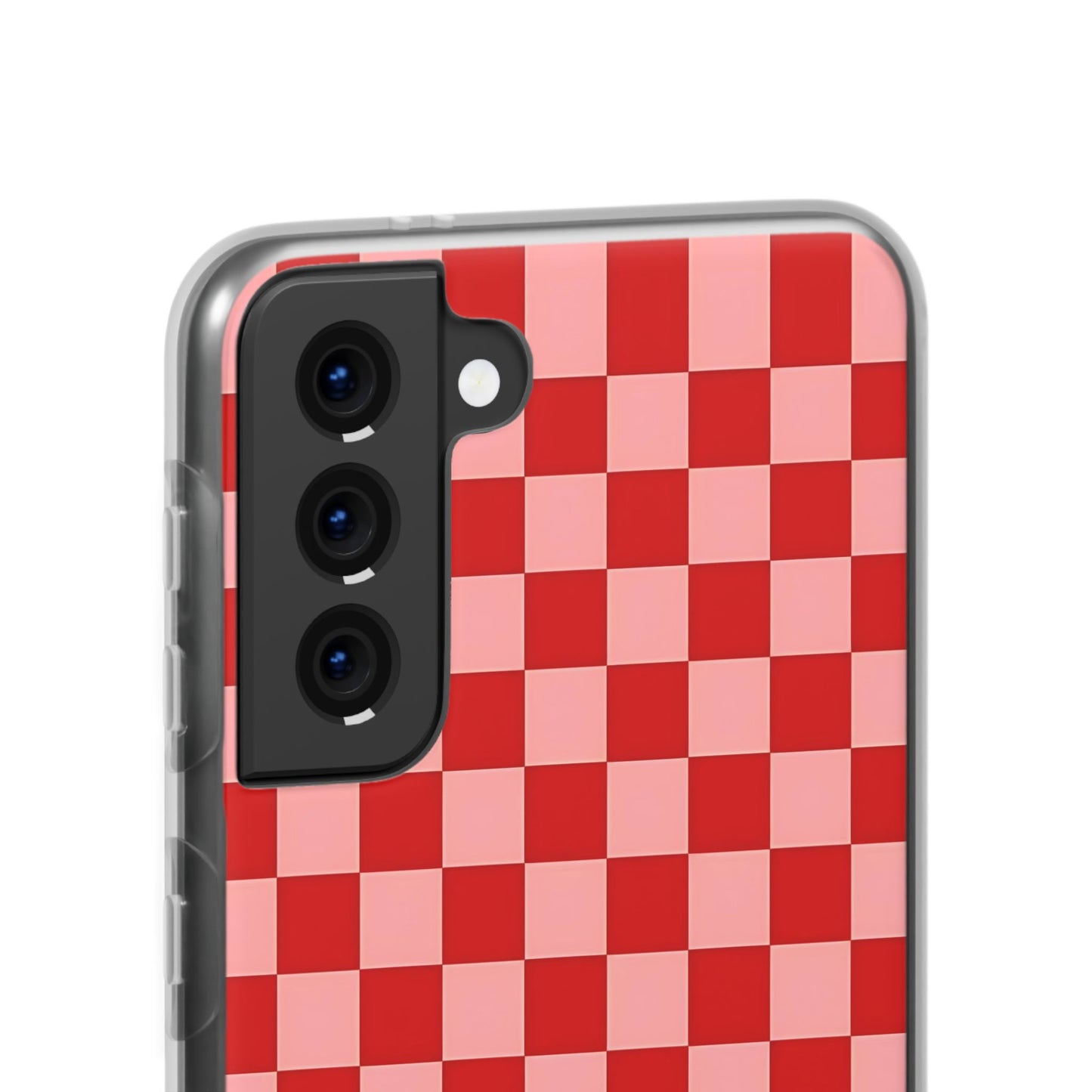 Red Checkerboard TPU Soft Flexi Phone Case — Retro Red & Pink Plaid Protective Cover