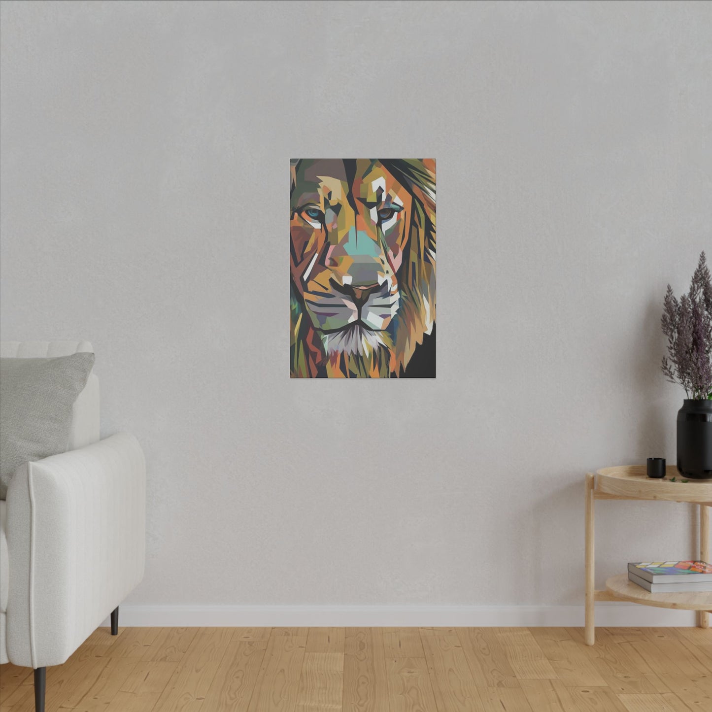 Geometric Lion Face Matte Canvas Print, Custom Wall Decor