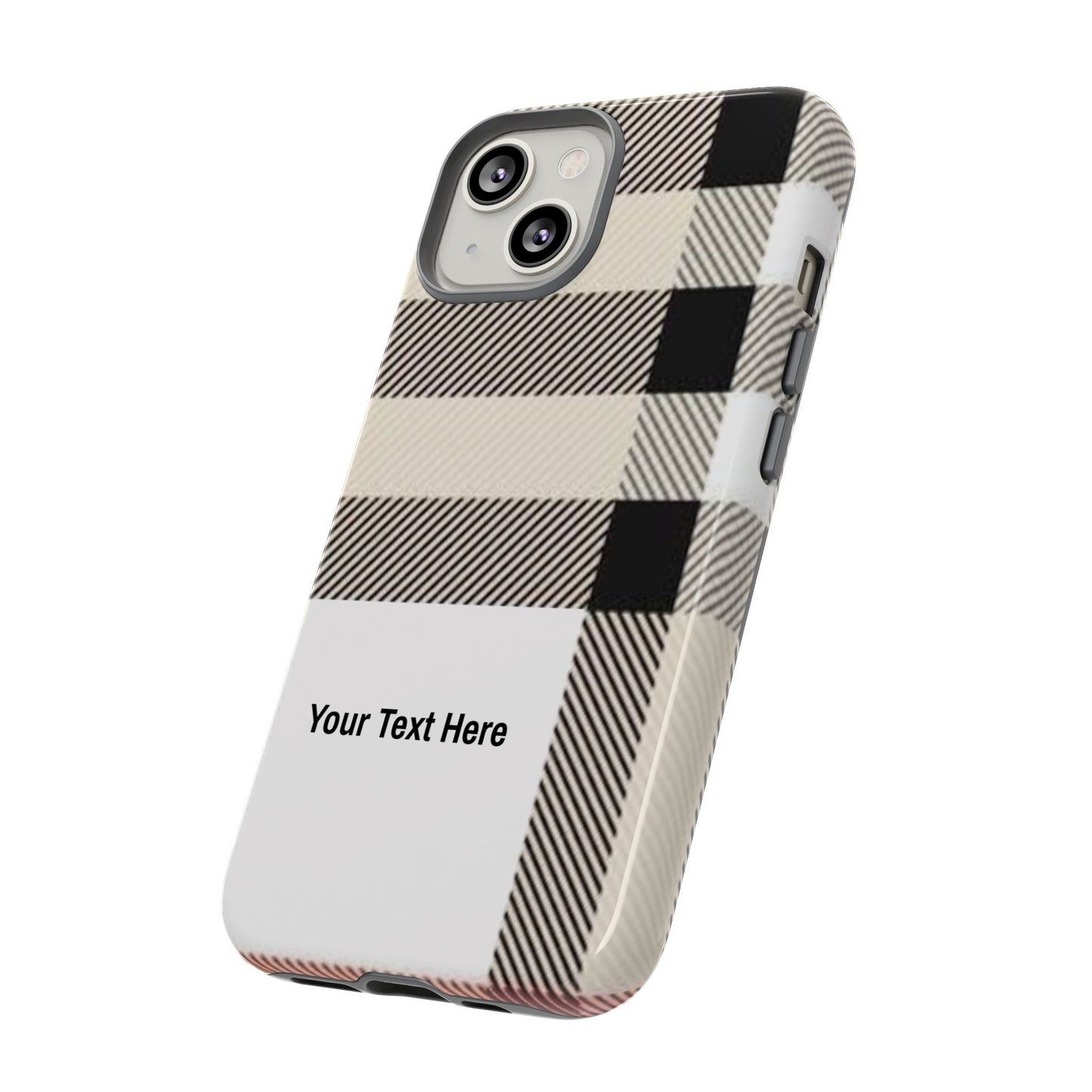 Beige Plaid Personalized Name/Initial Tough Cases For iPhones, Galaxy And Google Pixel