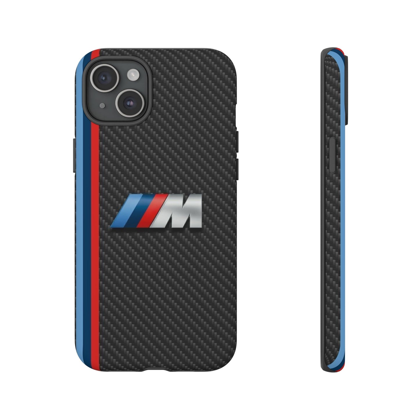 Phone Case - Black Tough Case for iPhones, Galaxy, Pixel, Blue And Red Stripes, BMW M Series