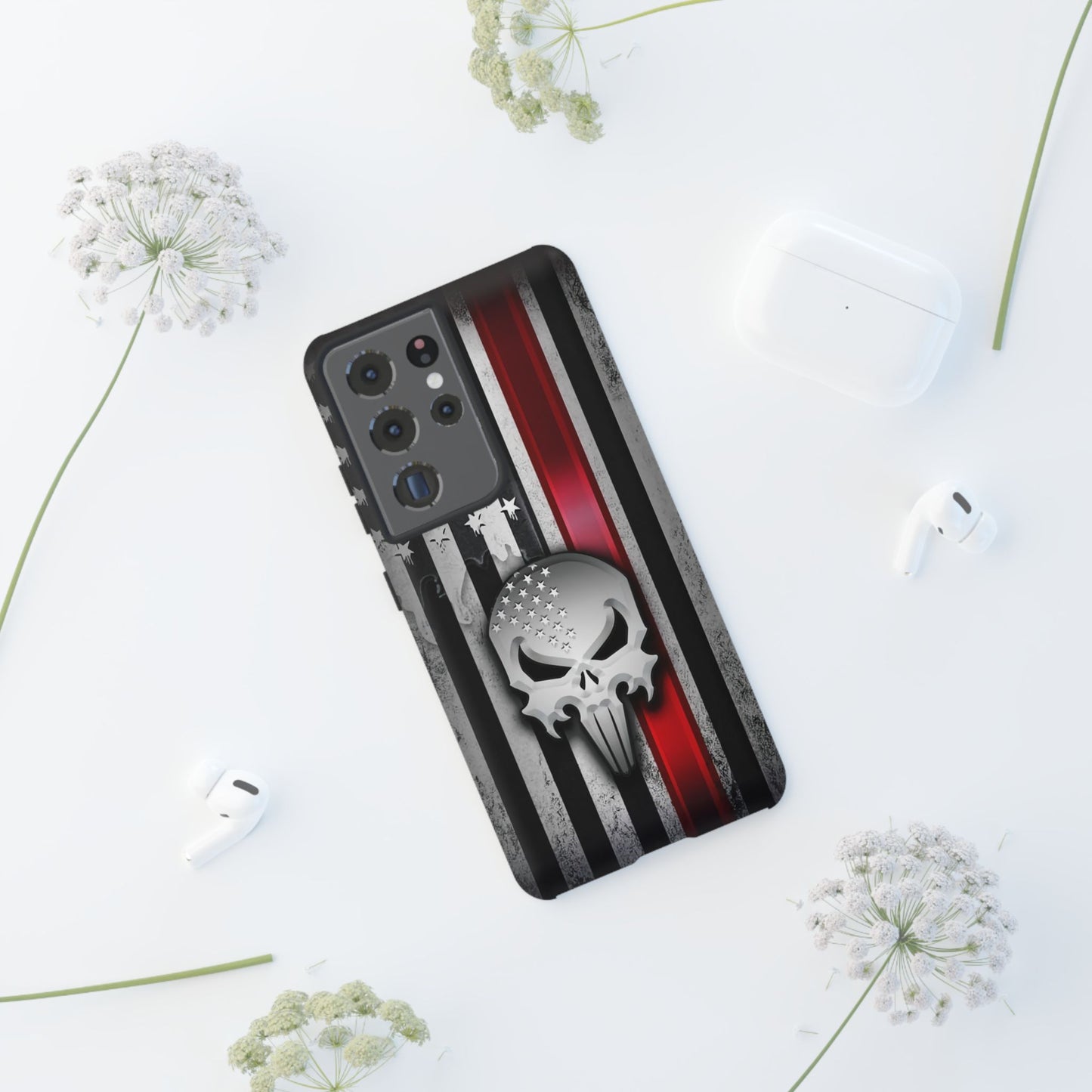 Tough Cases For iPhone, Galaxy and Pixel,  Thin Red Line, Jake Skull Design