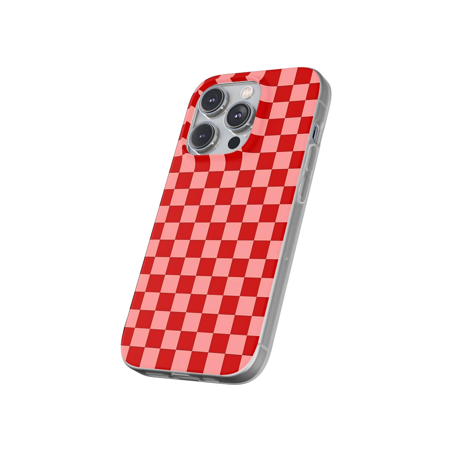 Red Checkerboard TPU Soft Flexi Phone Case — Retro Red & Pink Plaid Protective Cover