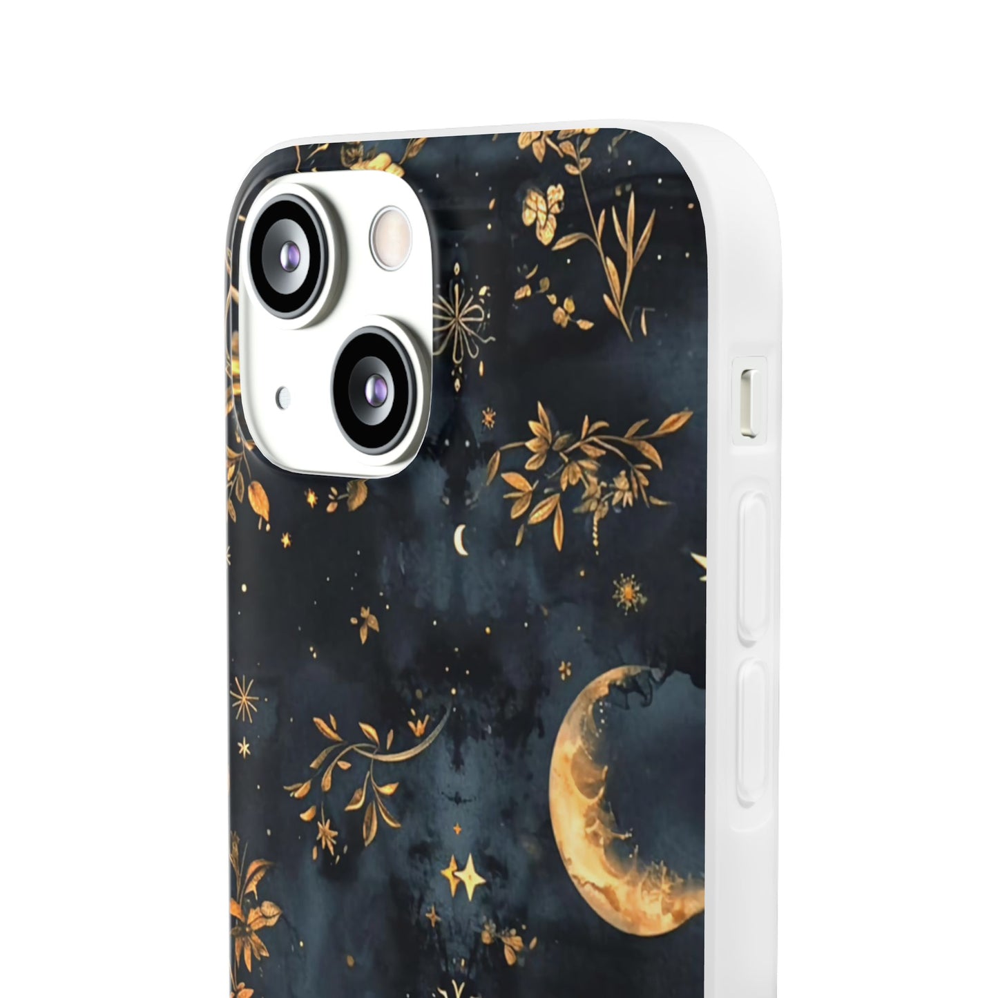 Moon And Flowers On Navy TPU Flexi Cases For iPhones and Samsung Galaxy