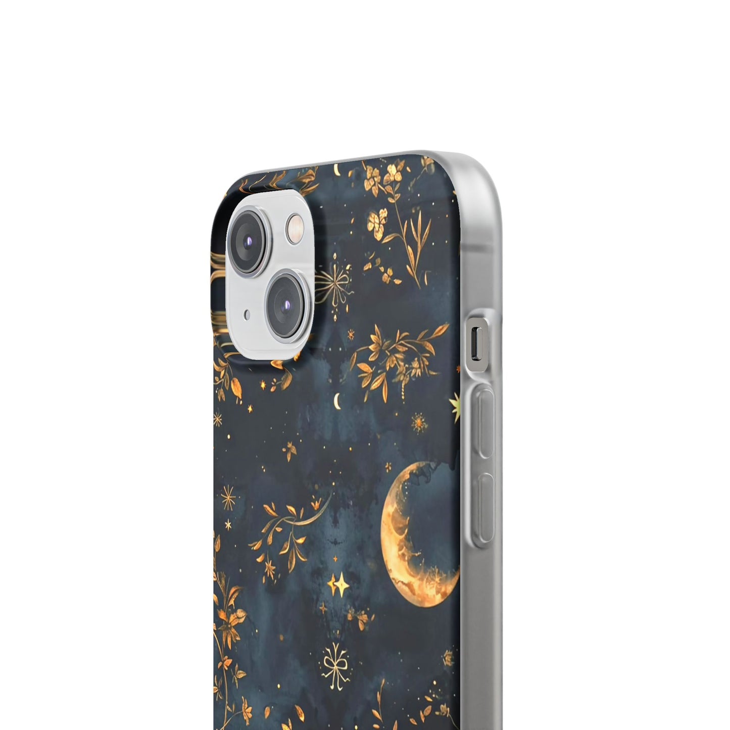 Moon And Flowers On Navy TPU Flexi Cases For iPhones and Samsung Galaxy