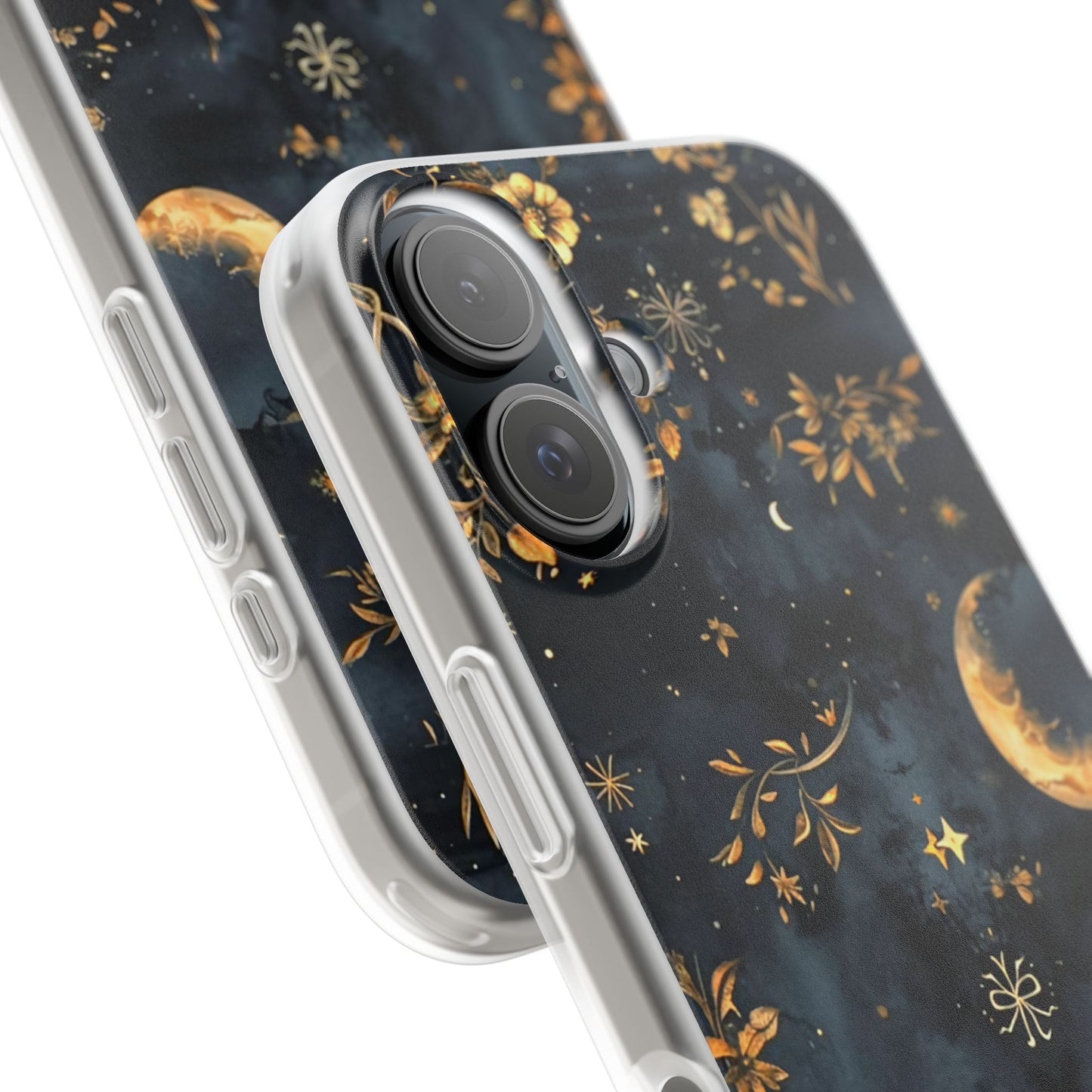 Moon And Flowers On Navy TPU Flexi Cases For iPhones and Samsung Galaxy