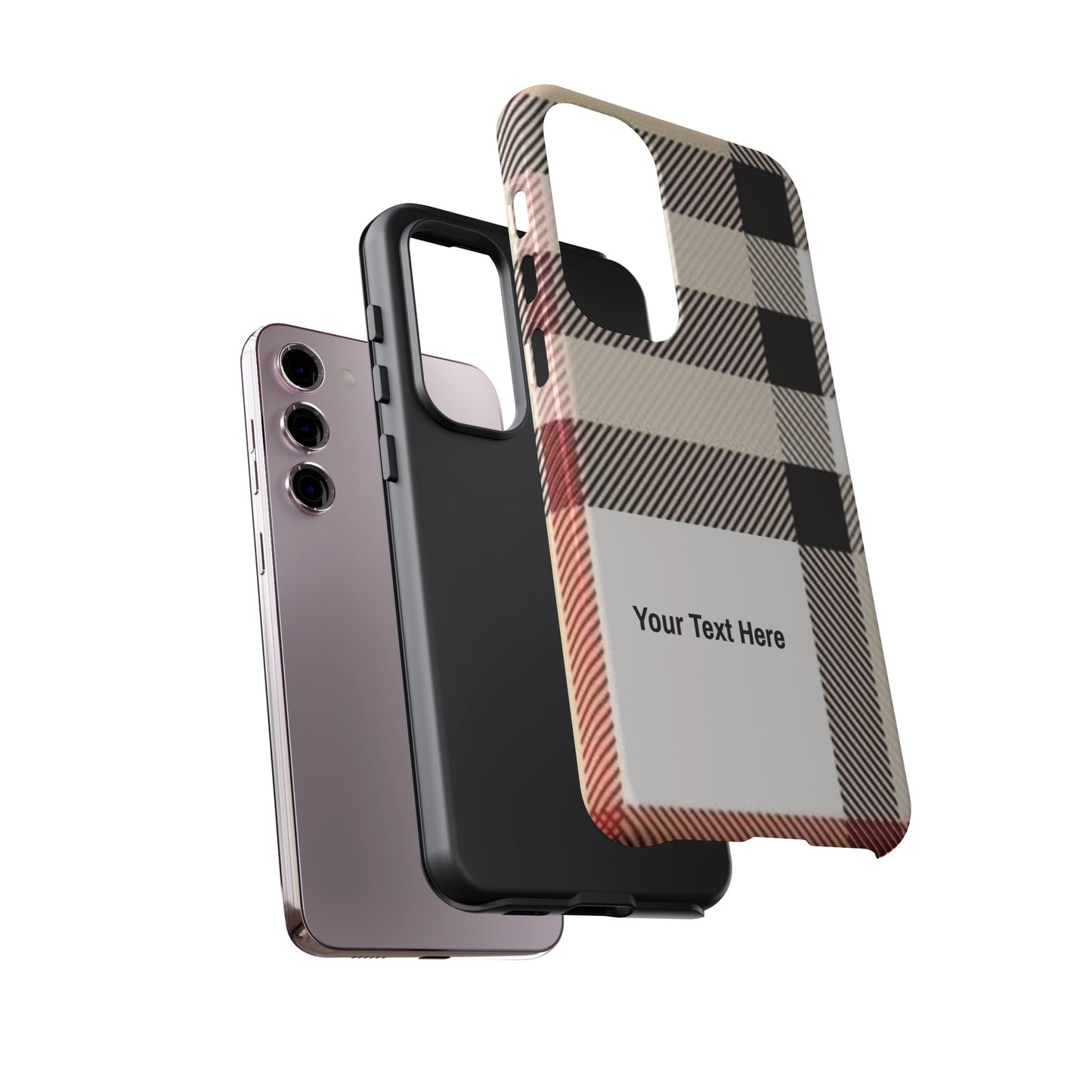 Beige Plaid Personalized Name/Initial Tough Cases For iPhones, Galaxy And Google Pixel