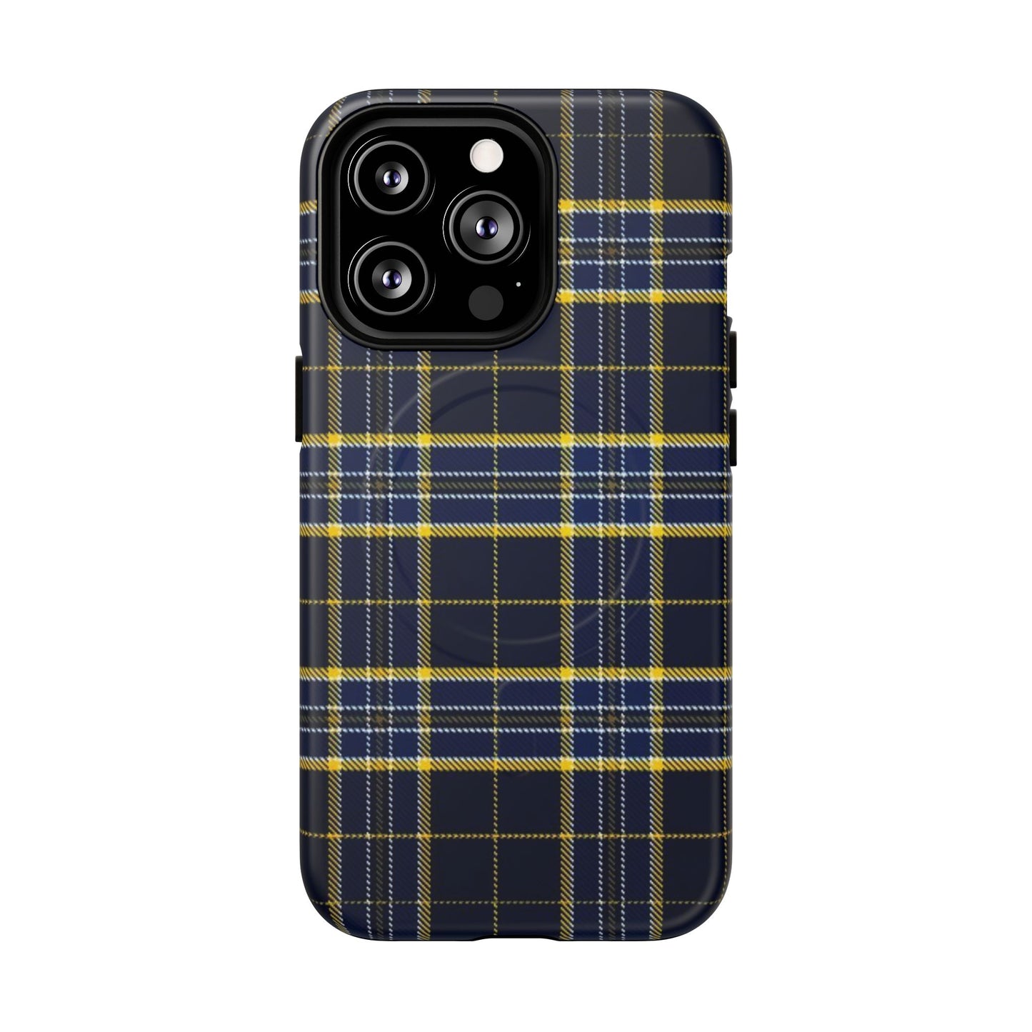 Navy Yellow Plaid Phone Case Tough Magnetic Case | Plaid iPhone Cover