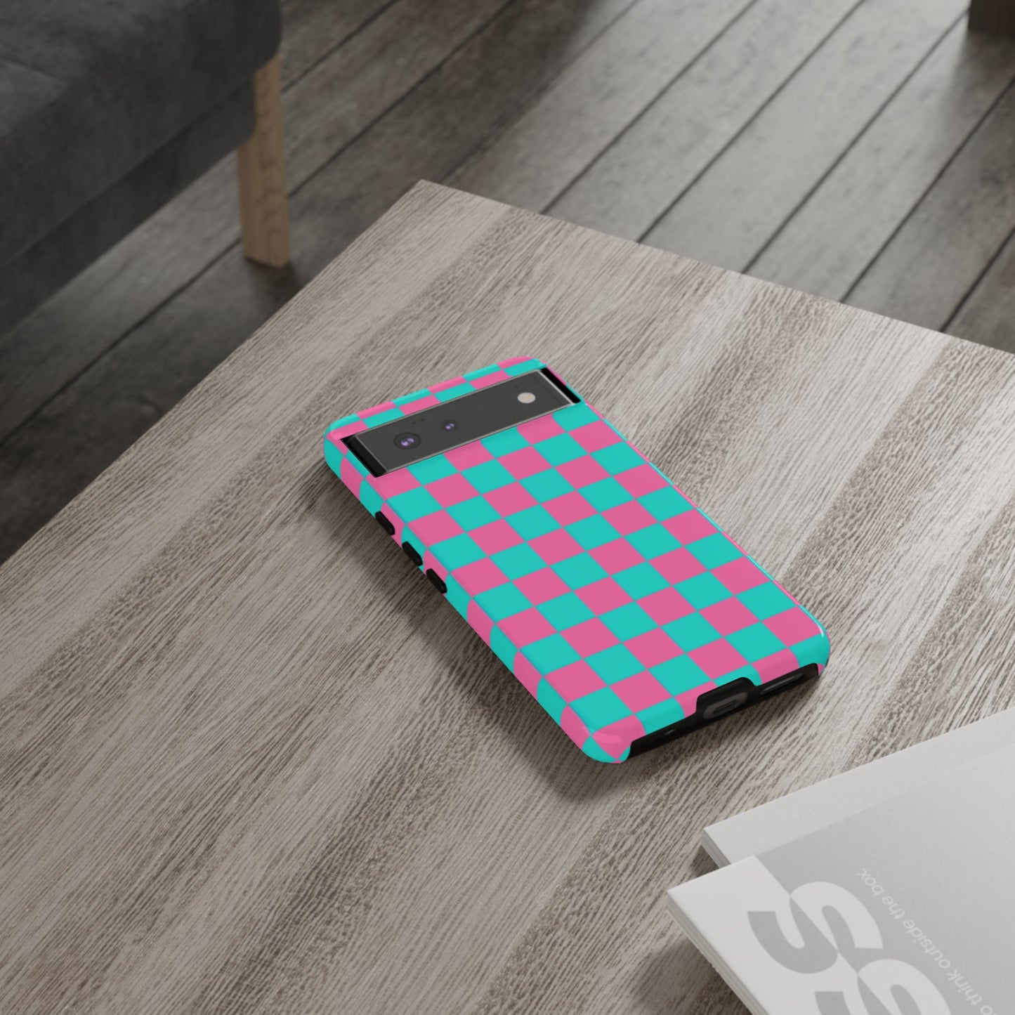 Hot Pink And Teal Checker Pattern Tough Case for iPhone, Galaxy Phones and Google Pixel