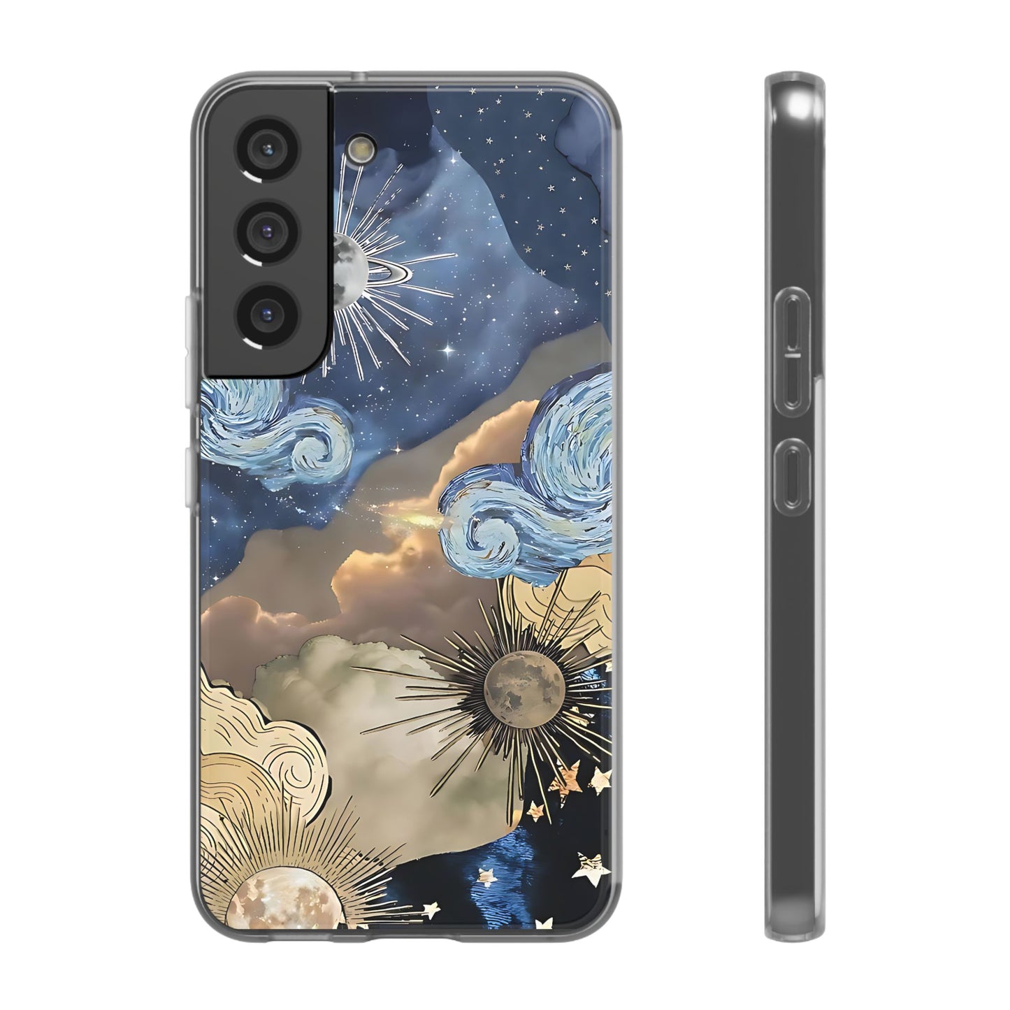 Celestial Flexi Case, Boho Phone Cover, Galaxy Protection, Starry Night Design,