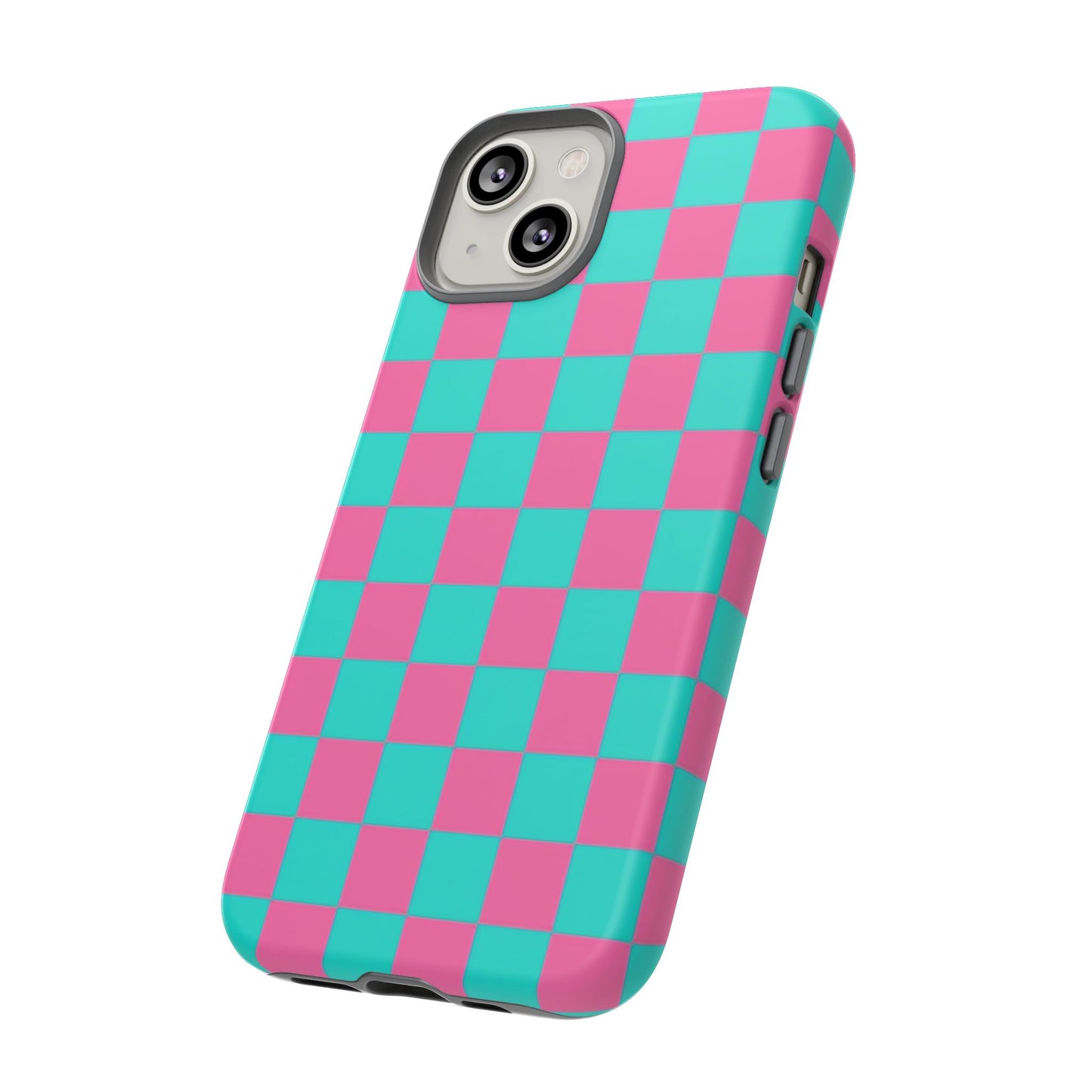 Hot Pink And Teal Checker Pattern Tough Case for iPhone, Galaxy Phones and Google Pixel