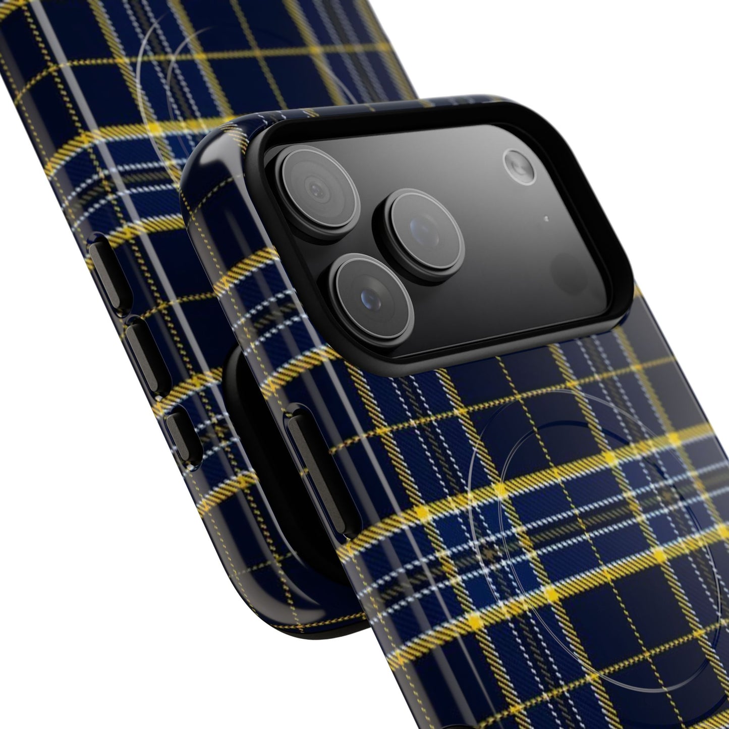 Navy Yellow Plaid Phone Case Tough Magnetic Case | Plaid iPhone Cover
