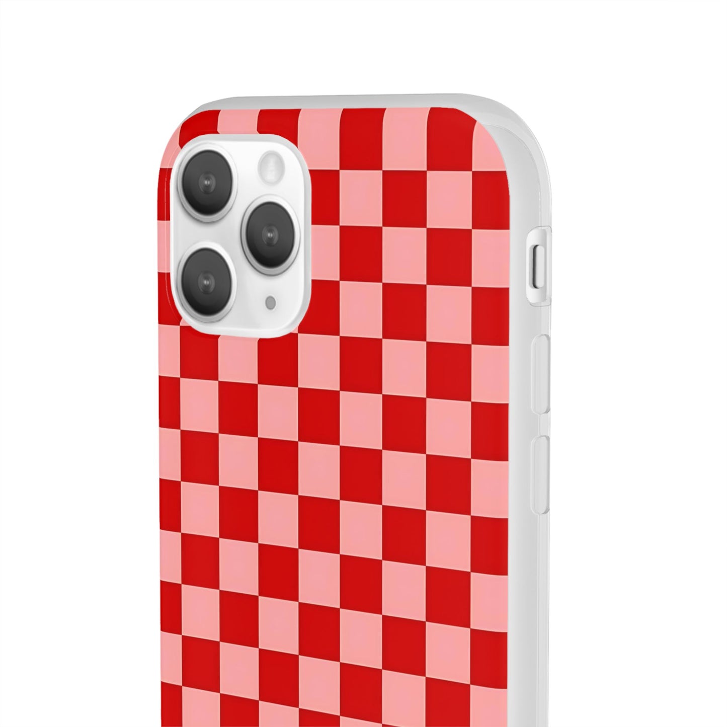 Red Checkerboard TPU Soft Flexi Phone Case — Retro Red & Pink Plaid Protective Cover