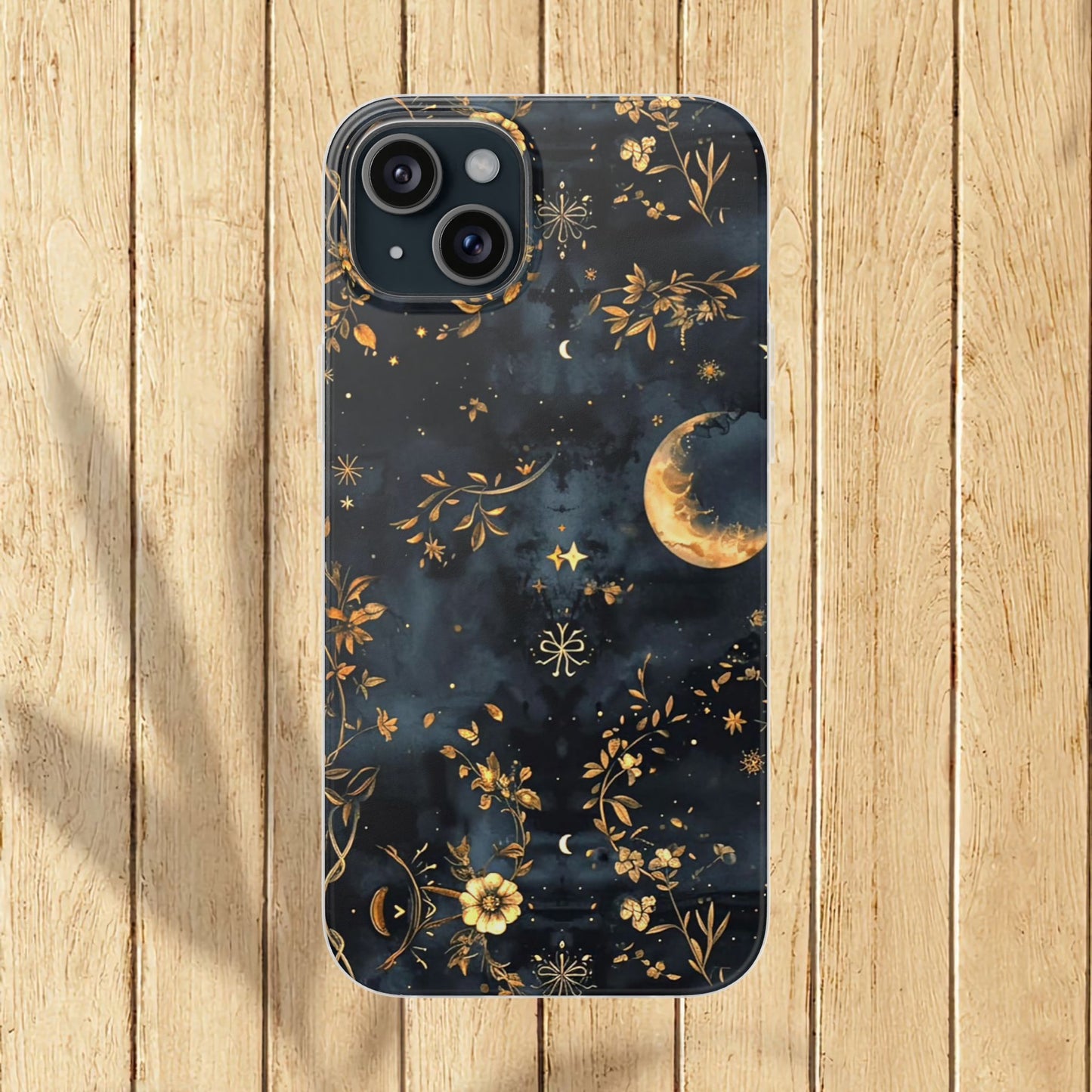 Moon And Flowers On Navy TPU Flexi Cases For iPhones and Samsung Galaxy