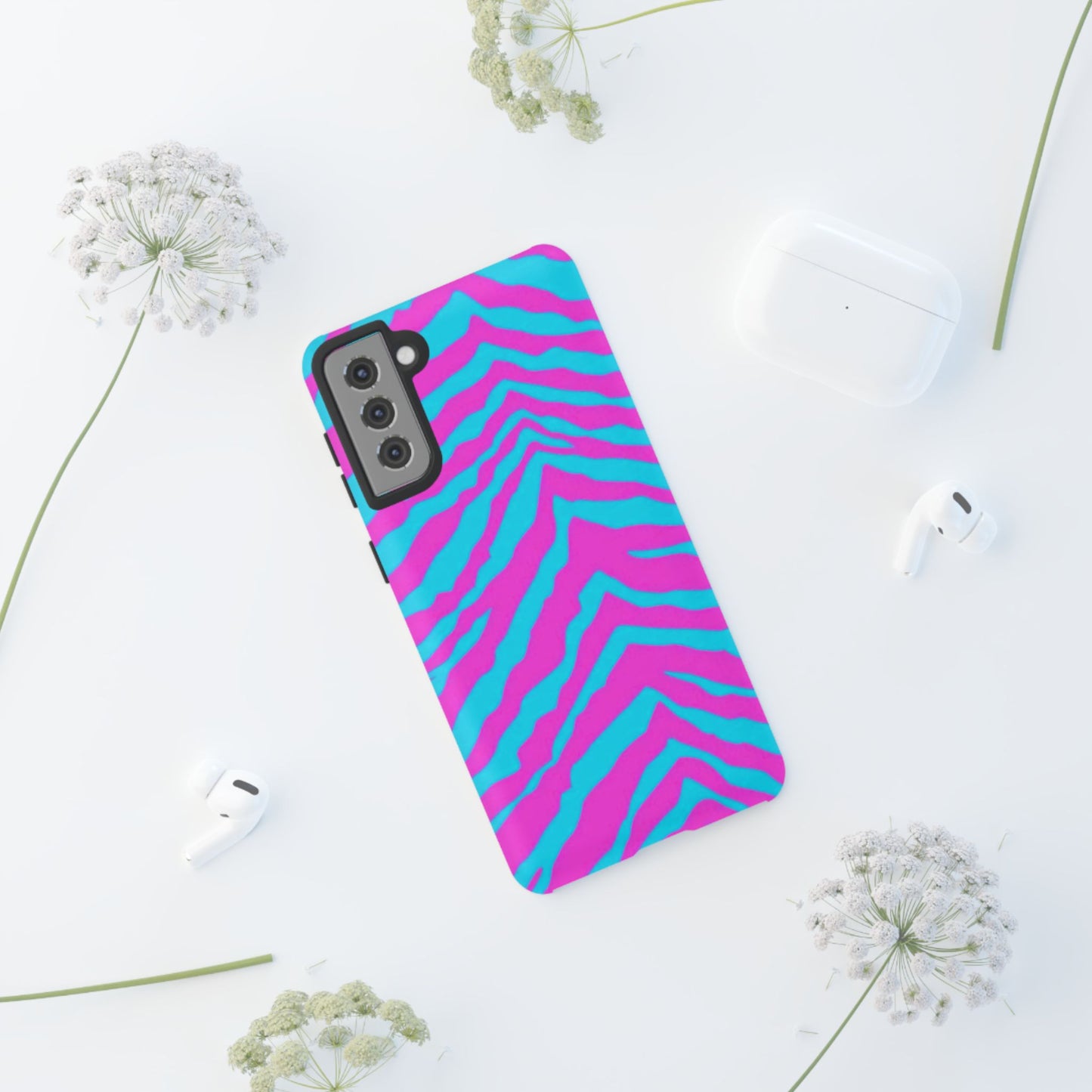 Animal Print Hot Pink And Teal Tough Case for iPhone, Galaxy and Google Pixel
