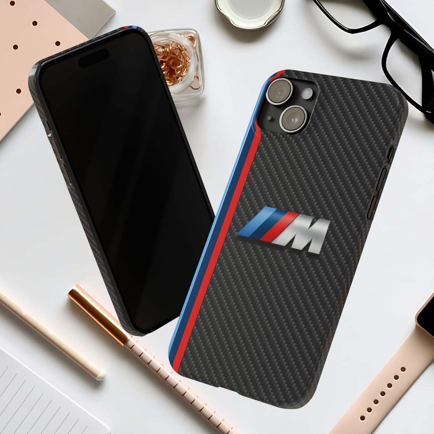 Black iPhone Slim Case, Blue And Red Stripes, BMW M Series