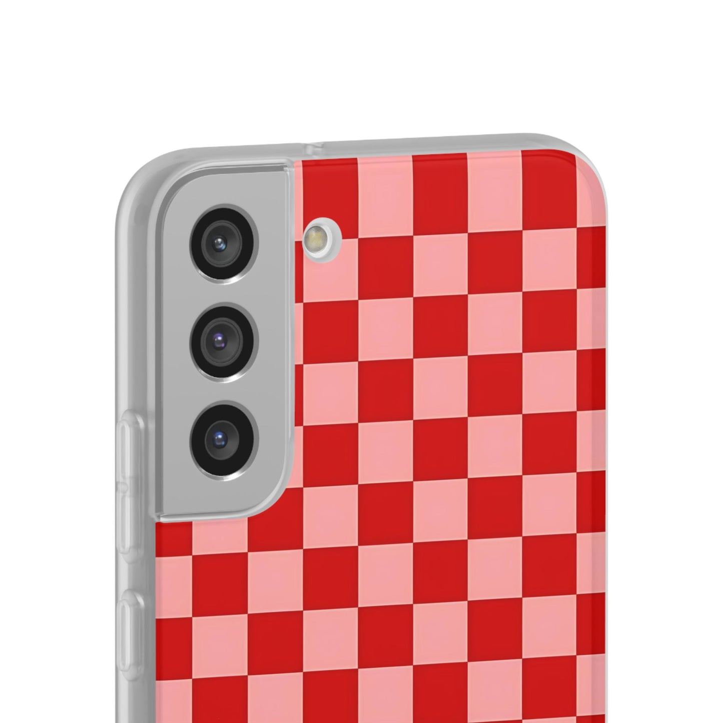 Red Checkerboard TPU Soft Flexi Phone Case — Retro Red & Pink Plaid Protective Cover
