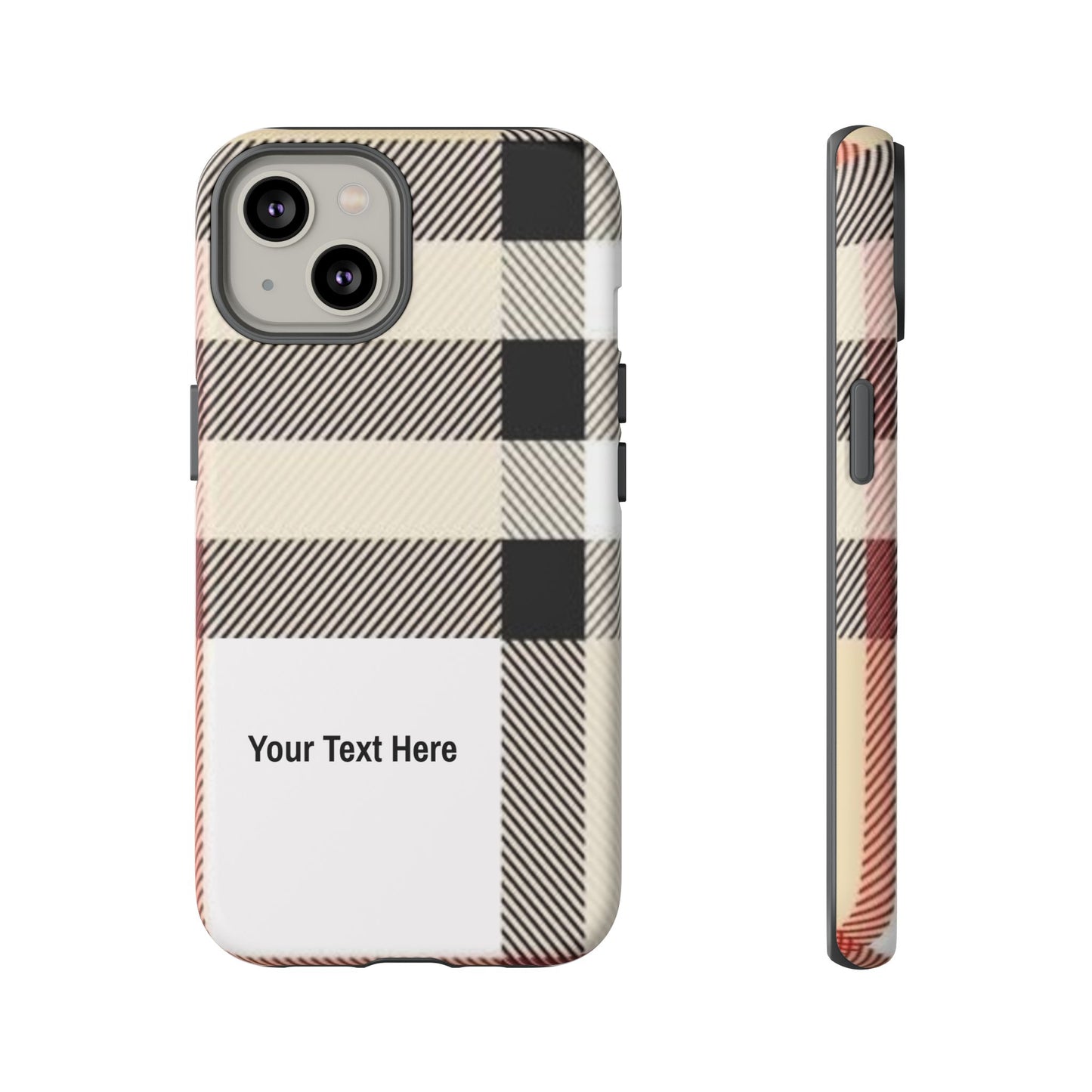 Beige Plaid Personalized Name/Initial Tough Cases For iPhones, Galaxy And Google Pixel