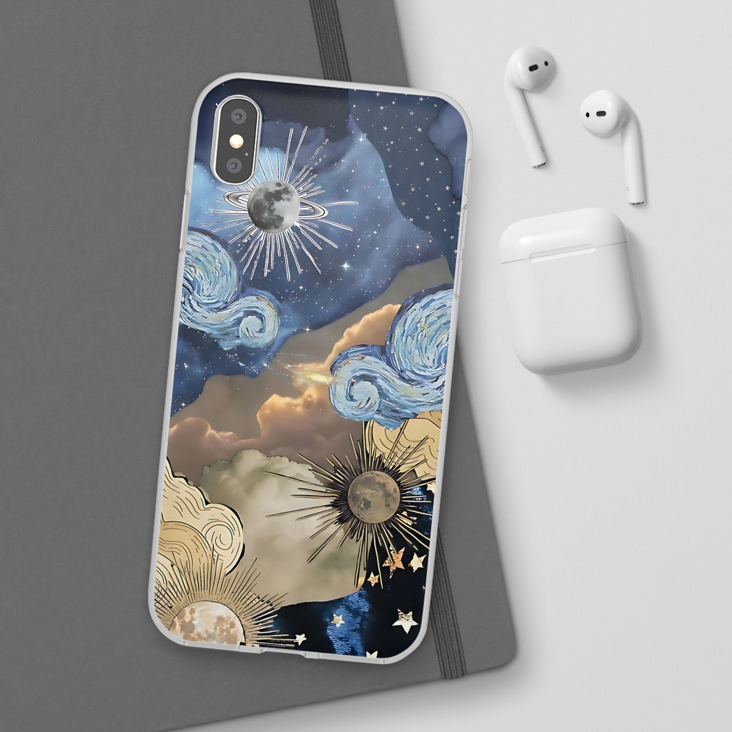 Celestial Flexi Case, Boho Phone Cover, Galaxy Protection, Starry Night Design,