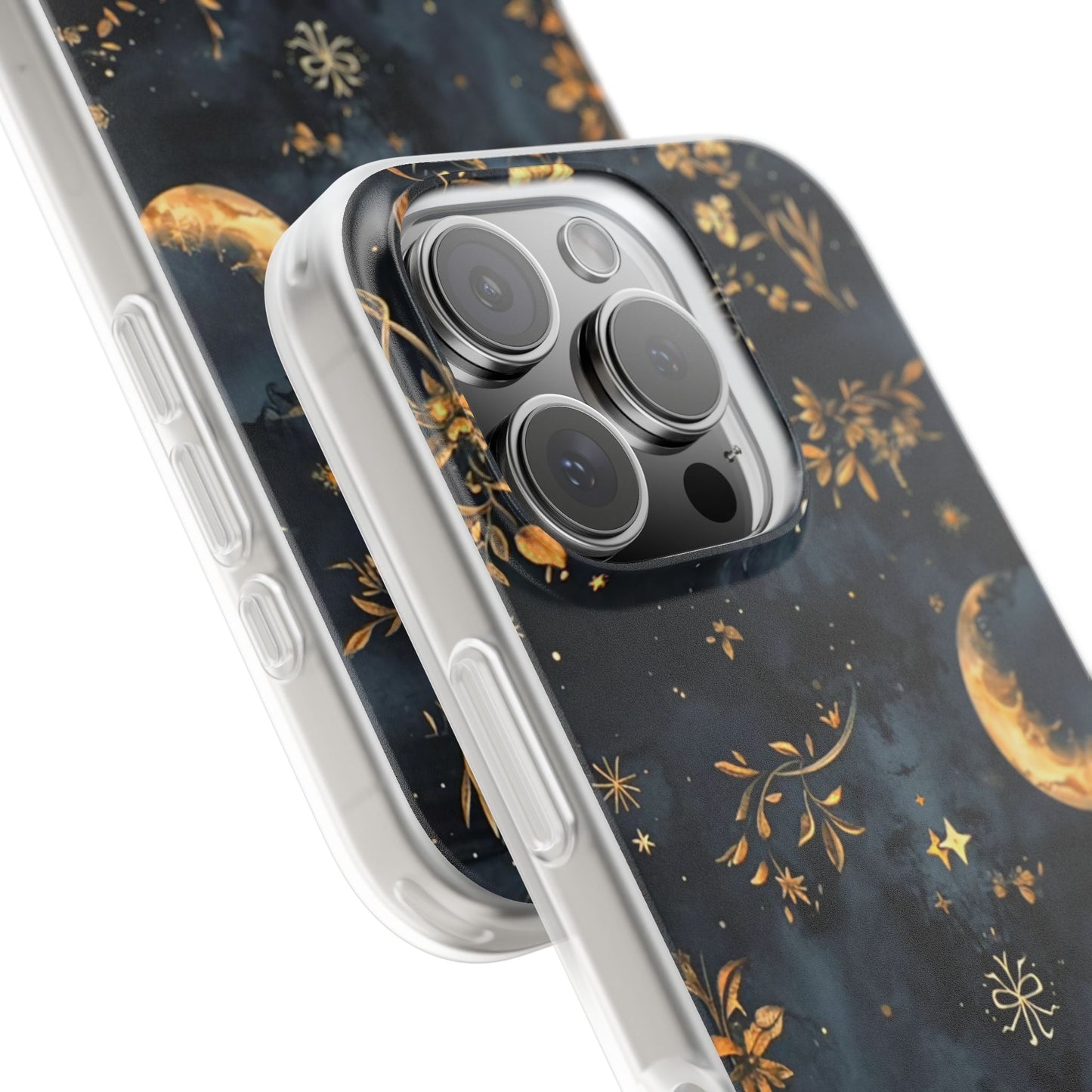Moon And Flowers On Navy TPU Flexi Cases For iPhones and Samsung Galaxy