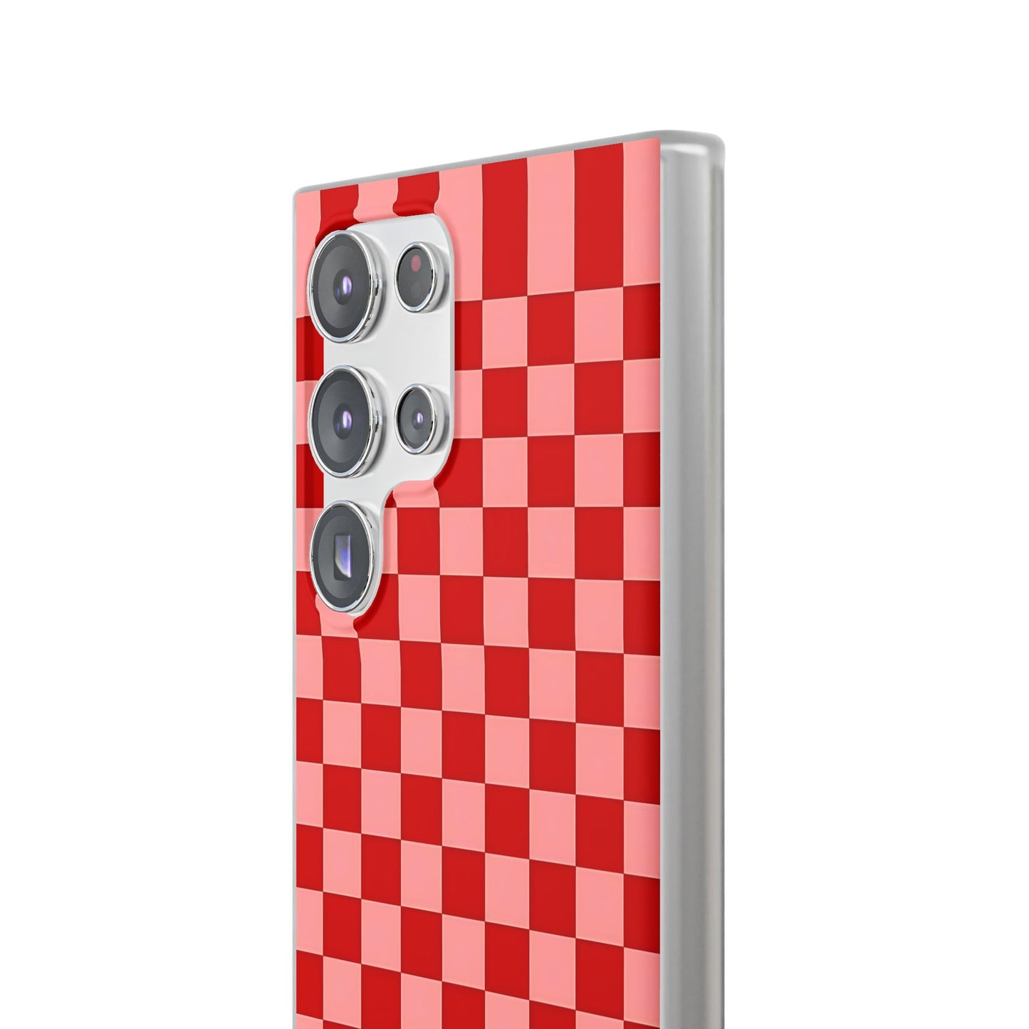 Red Checkerboard TPU Soft Flexi Phone Case — Retro Red & Pink Plaid Protective Cover
