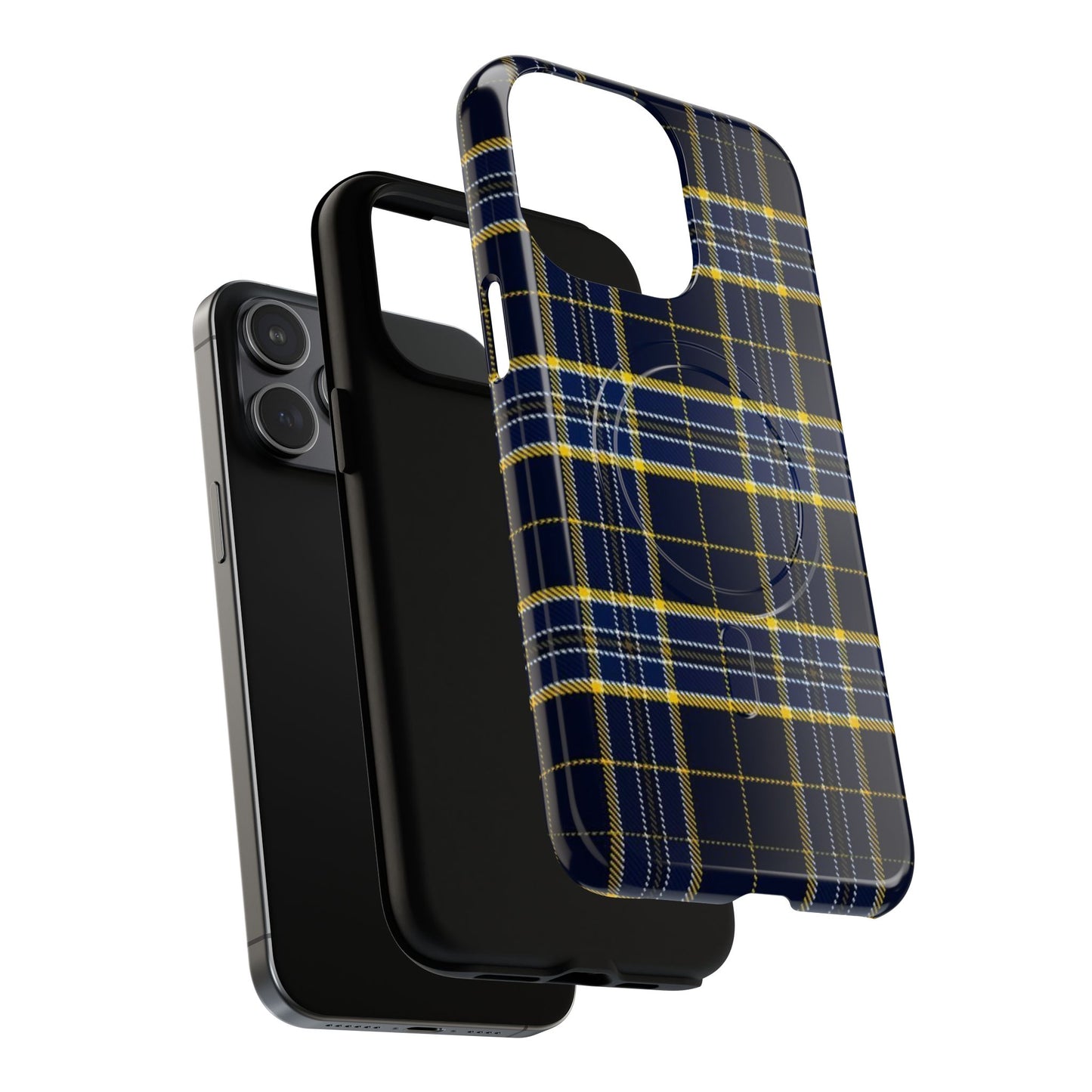 Navy Yellow Plaid Phone Case Tough Magnetic Case | Plaid iPhone Cover