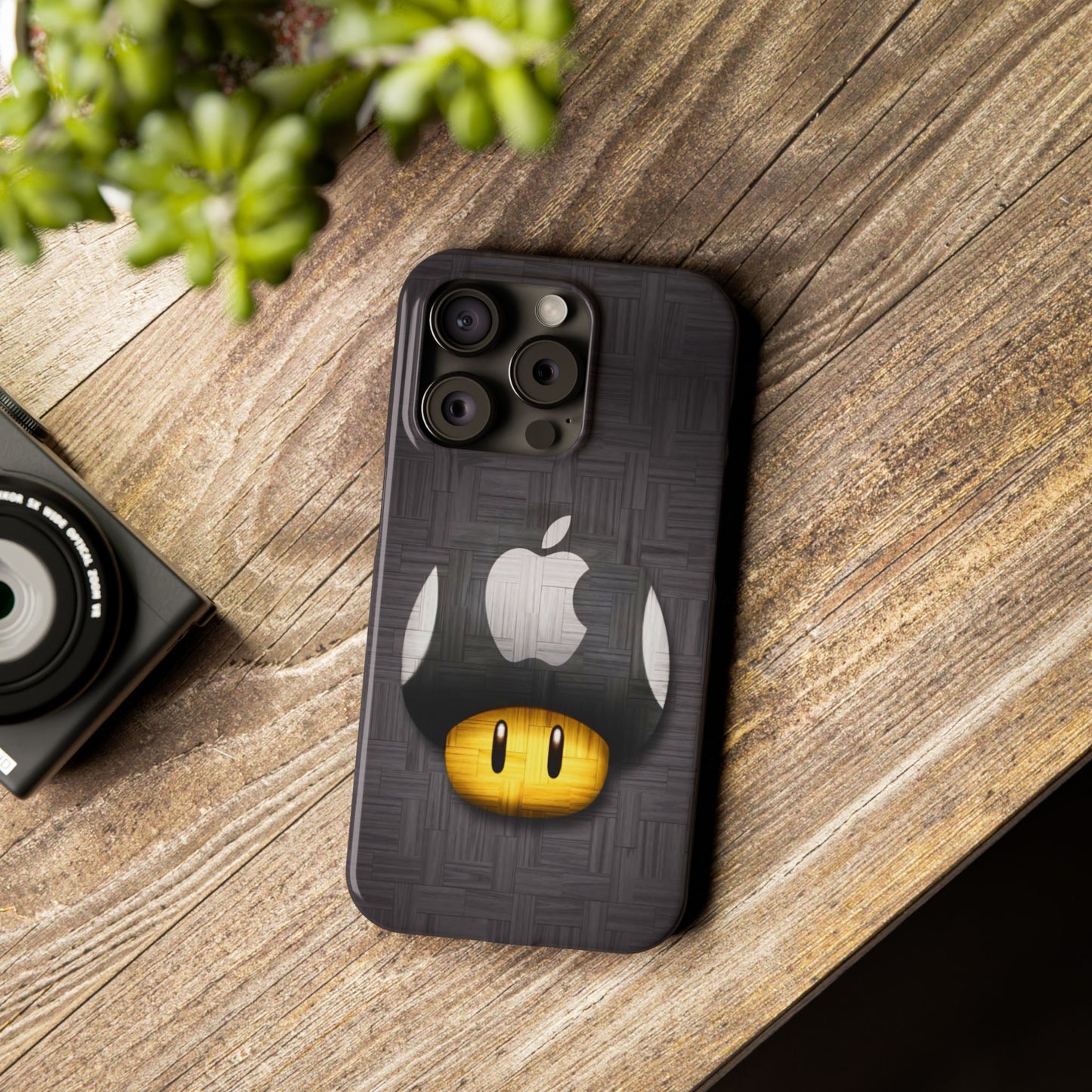 Mushroom Apple Slim Phone Case for iPhone Cute Gamer Phone Accessory, Kids Gift