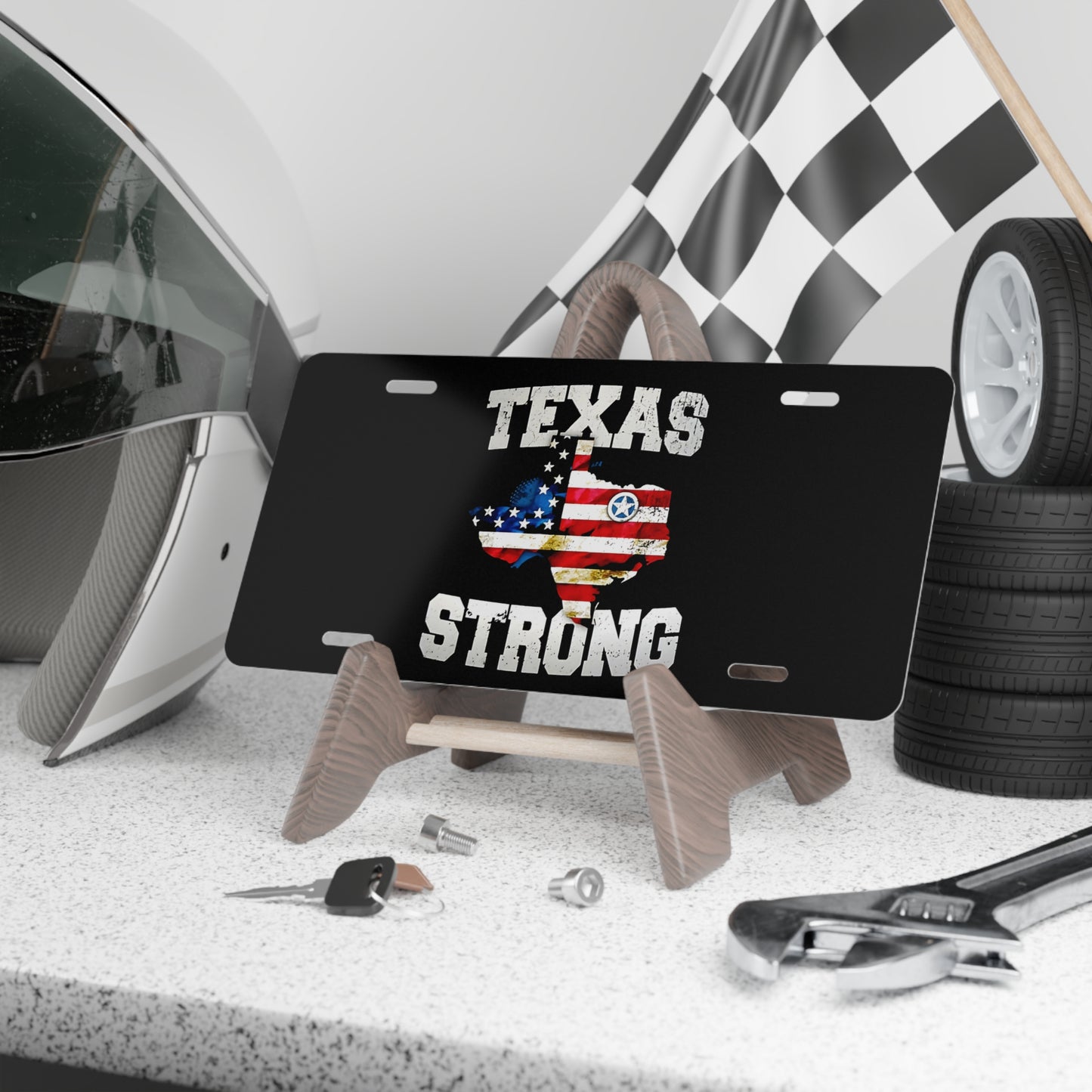 Front Vanity License Plate Texas Strong American Flag