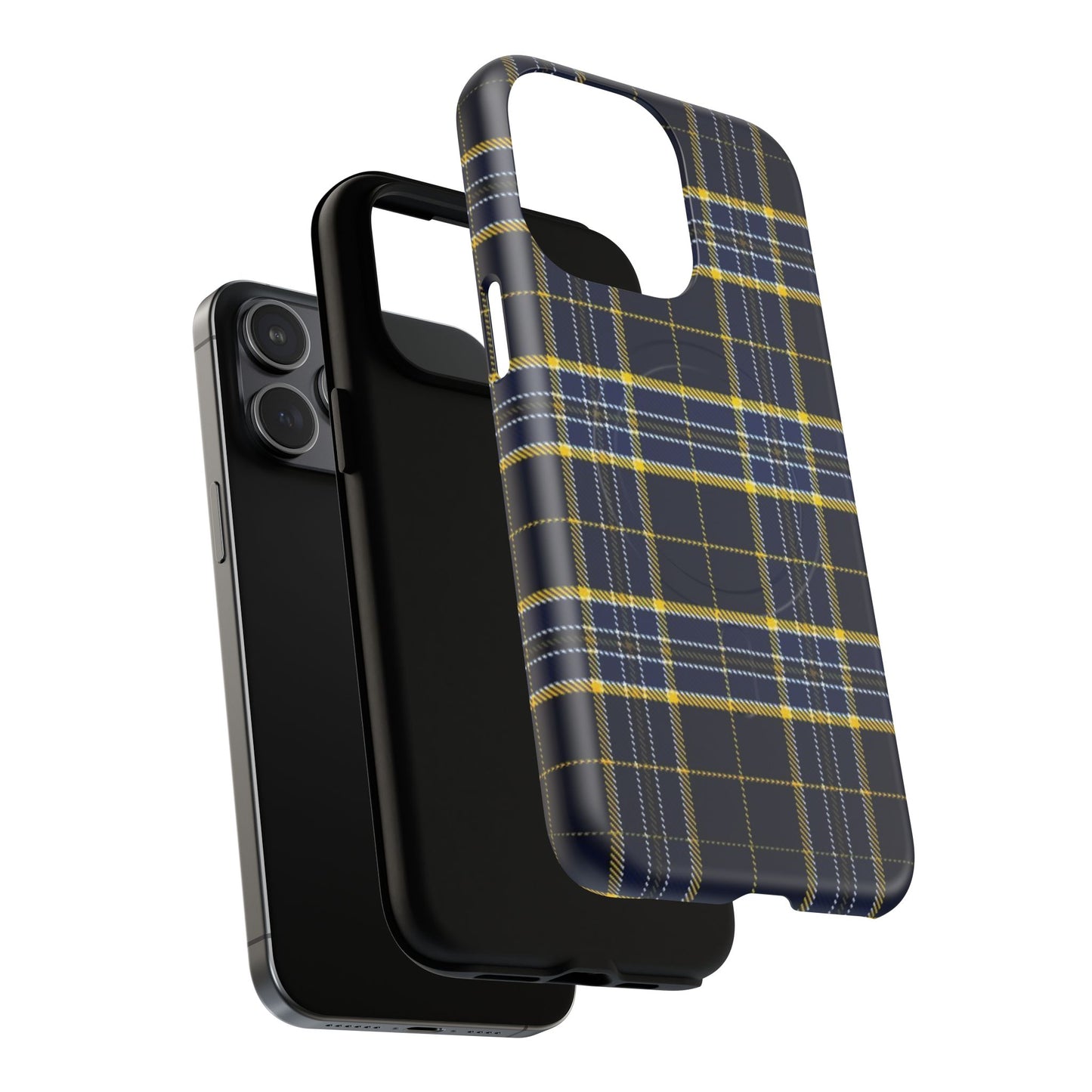 Navy Yellow Plaid Phone Case Tough Magnetic Case | Plaid iPhone Cover