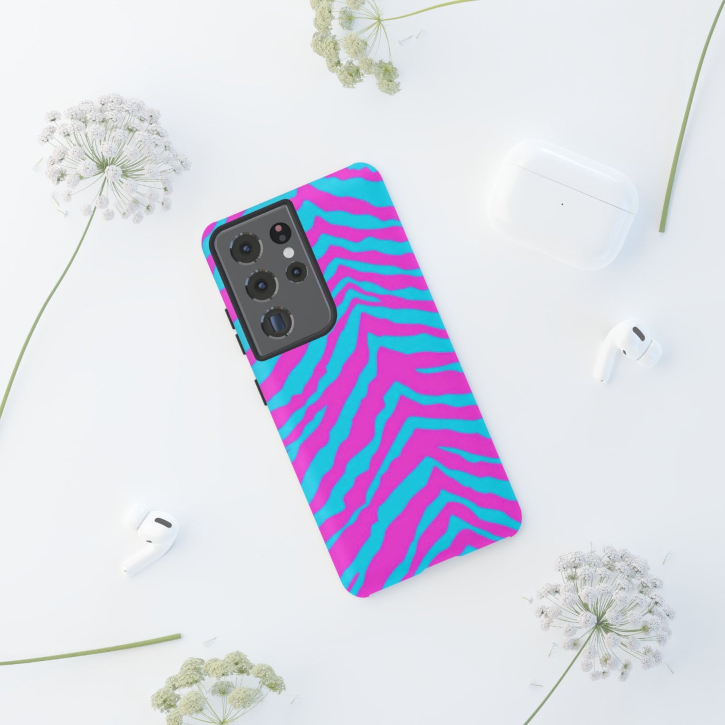 Animal Print Hot Pink And Teal Tough Case for iPhone, Galaxy and Google Pixel