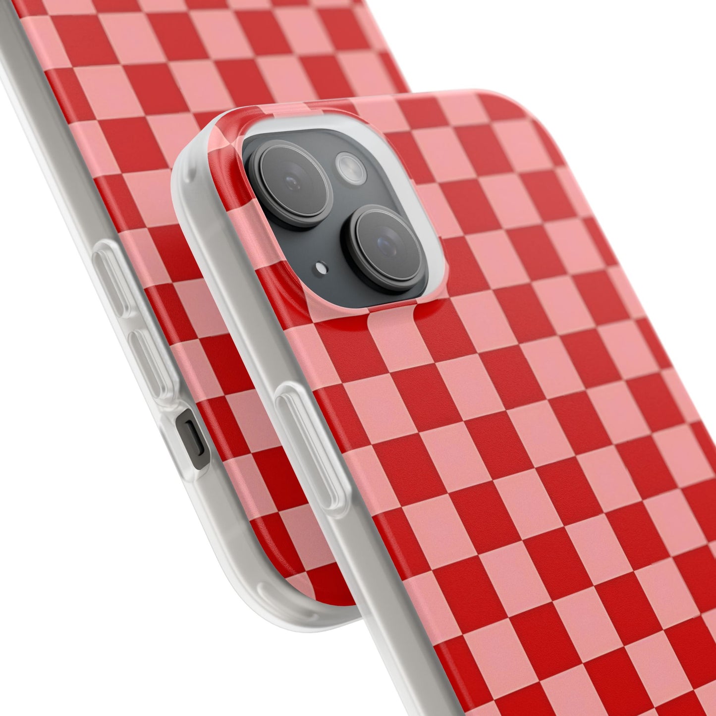 Red Checkerboard TPU Soft Flexi Phone Case — Retro Red & Pink Plaid Protective Cover
