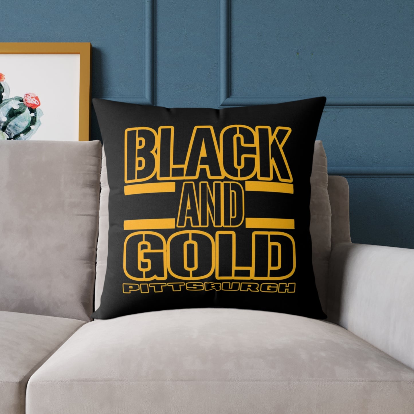Pittsburgh Black and Gold Square Pillow Cover — Bold Typography Accent Cushion for Home & Game Day