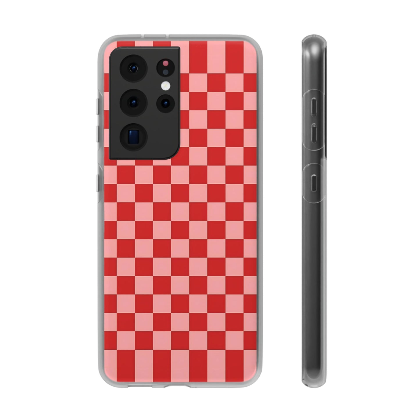 Red Checkerboard TPU Soft Flexi Phone Case — Retro Red & Pink Plaid Protective Cover