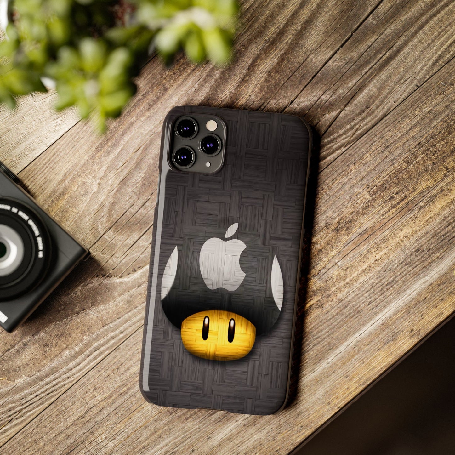 Mushroom Apple Slim Phone Case for iPhone Cute Gamer Phone Accessory, Kids Gift