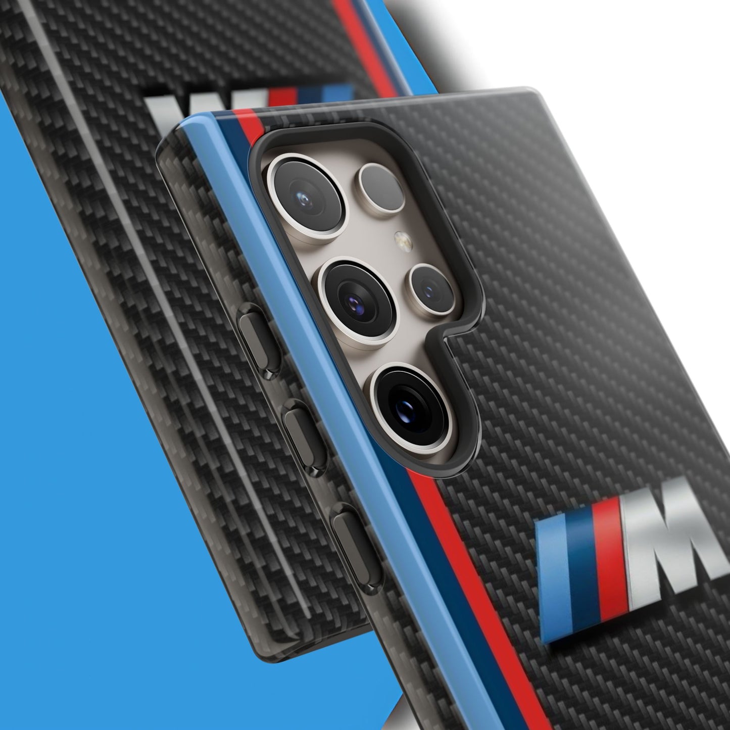 Phone Case - Black Tough Case for iPhones, Galaxy, Pixel, Blue And Red Stripes, BMW M Series