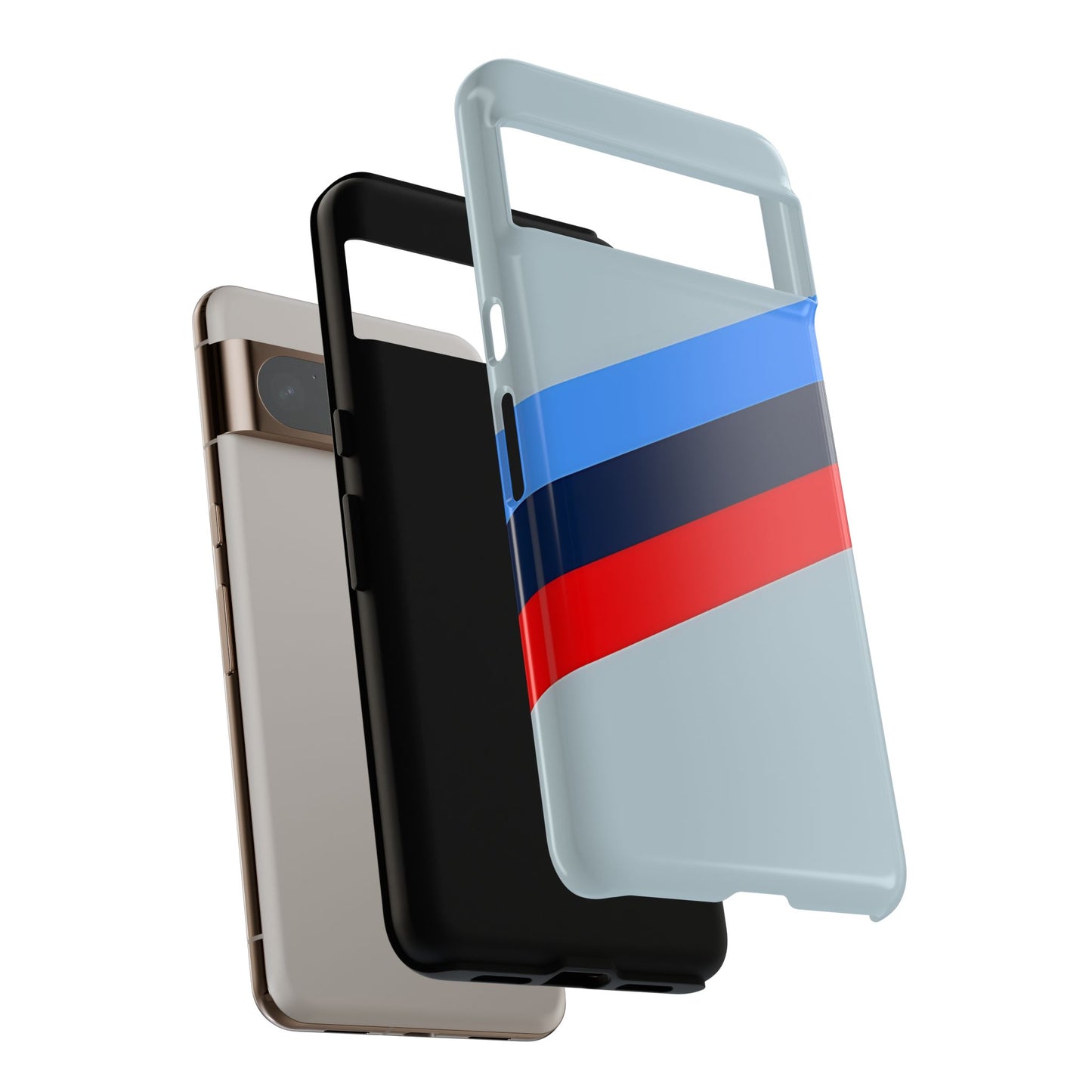 Gray Tough Case For iPhone, Samsung Galaxy and Google Pixel, Blue & Red Stripe