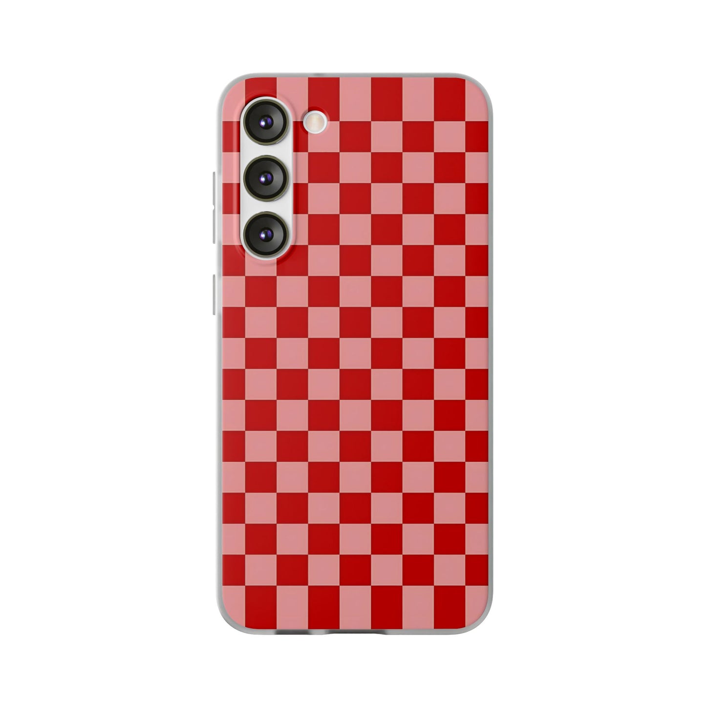 Red Checkerboard TPU Soft Flexi Phone Case — Retro Red & Pink Plaid Protective Cover