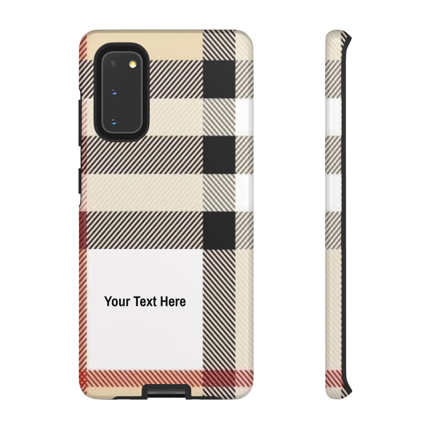 Beige Plaid Personalized Name/Initial Tough Cases For iPhones, Galaxy And Google Pixel