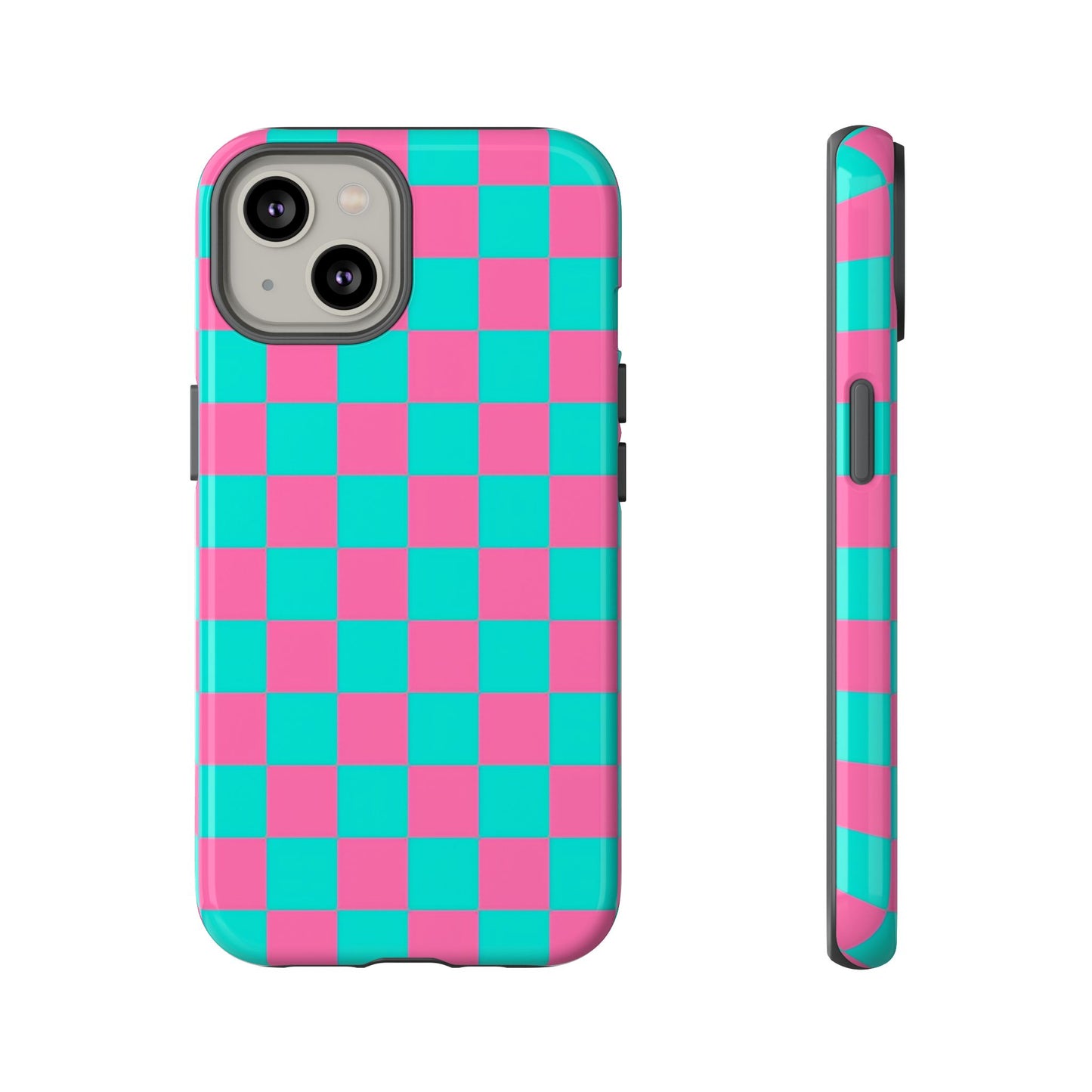 Hot Pink And Teal Checker Pattern Tough Case for iPhone, Galaxy Phones and Google Pixel