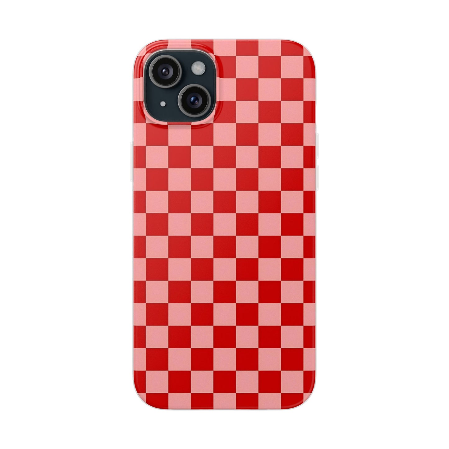 Red Checkerboard TPU Soft Flexi Phone Case — Retro Red & Pink Plaid Protective Cover