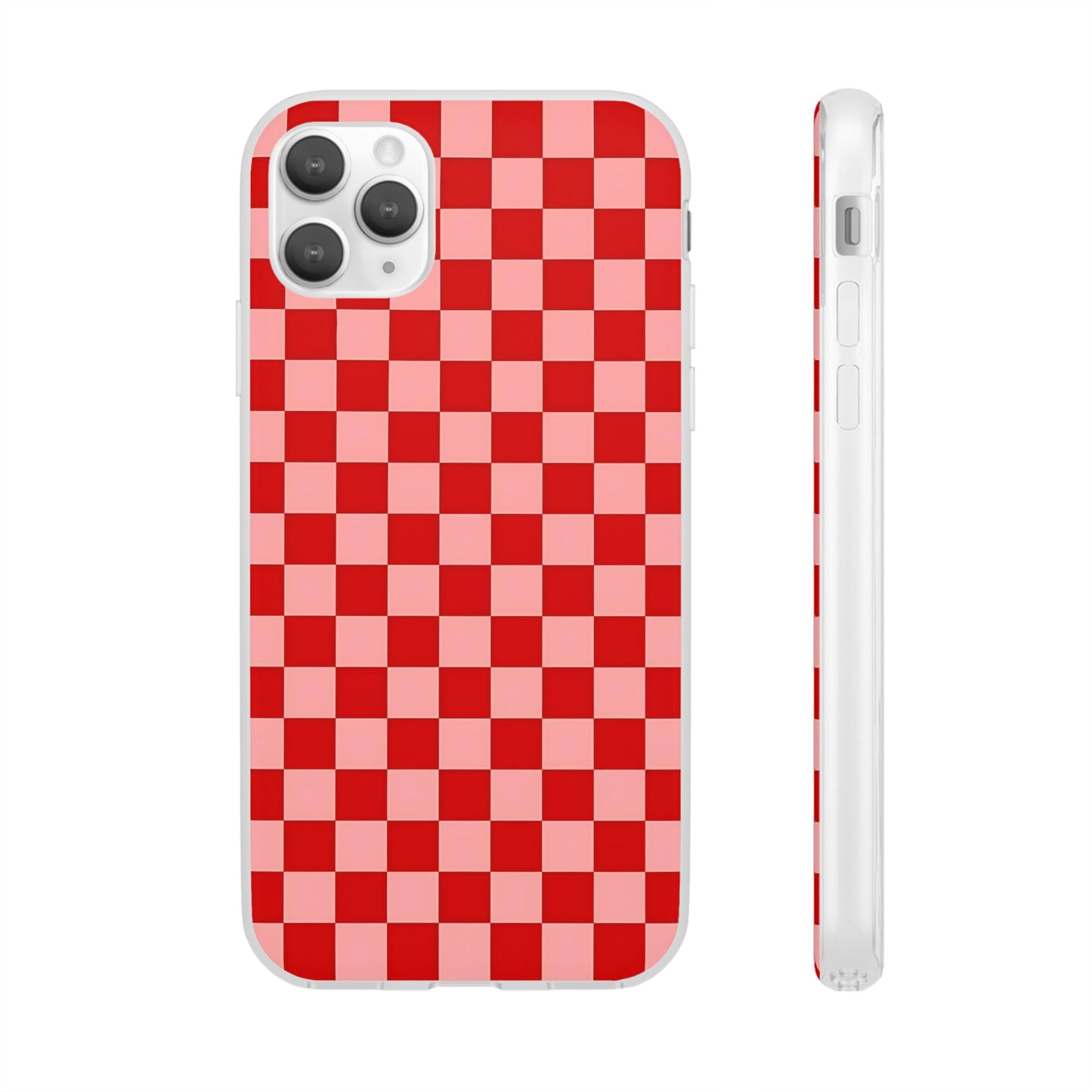Red Checkerboard TPU Soft Flexi Phone Case — Retro Red & Pink Plaid Protective Cover