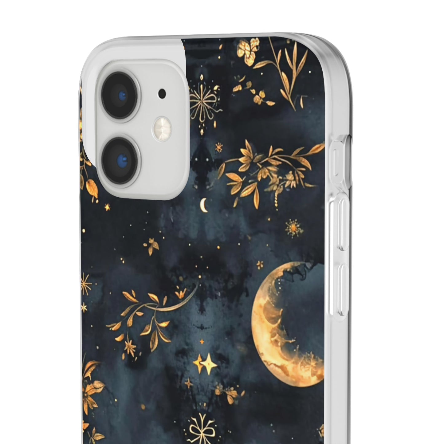 Moon And Flowers On Navy TPU Flexi Cases For iPhones and Samsung Galaxy