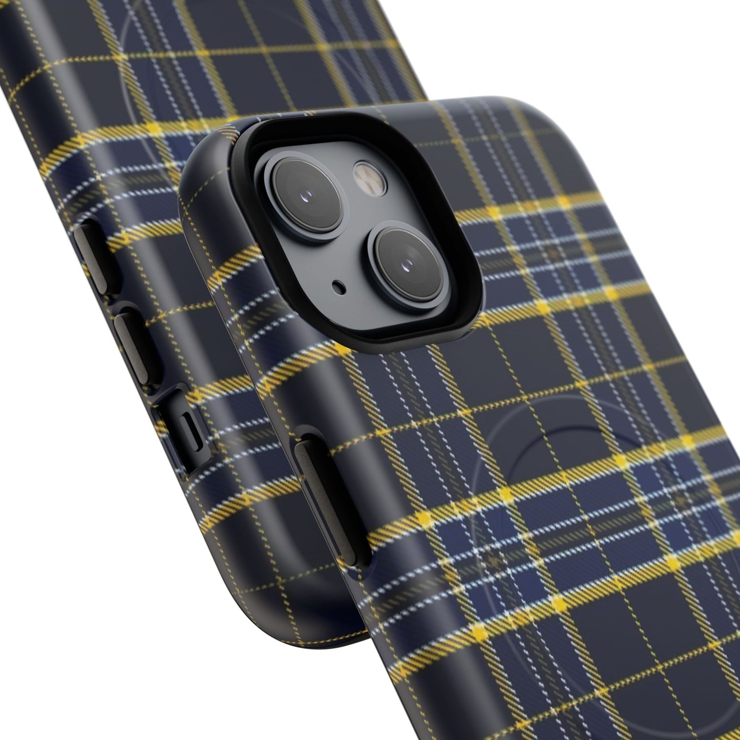Navy Yellow Plaid Phone Case Tough Magnetic Case | Plaid iPhone Cover
