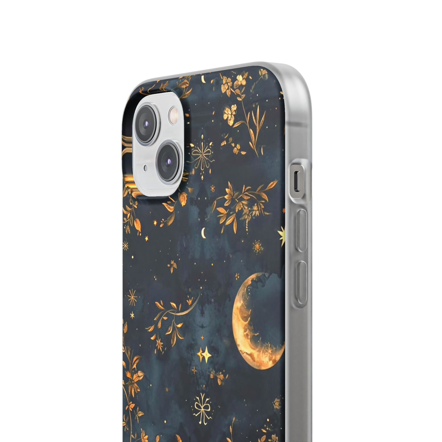 Moon And Flowers On Navy TPU Flexi Cases For iPhones and Samsung Galaxy