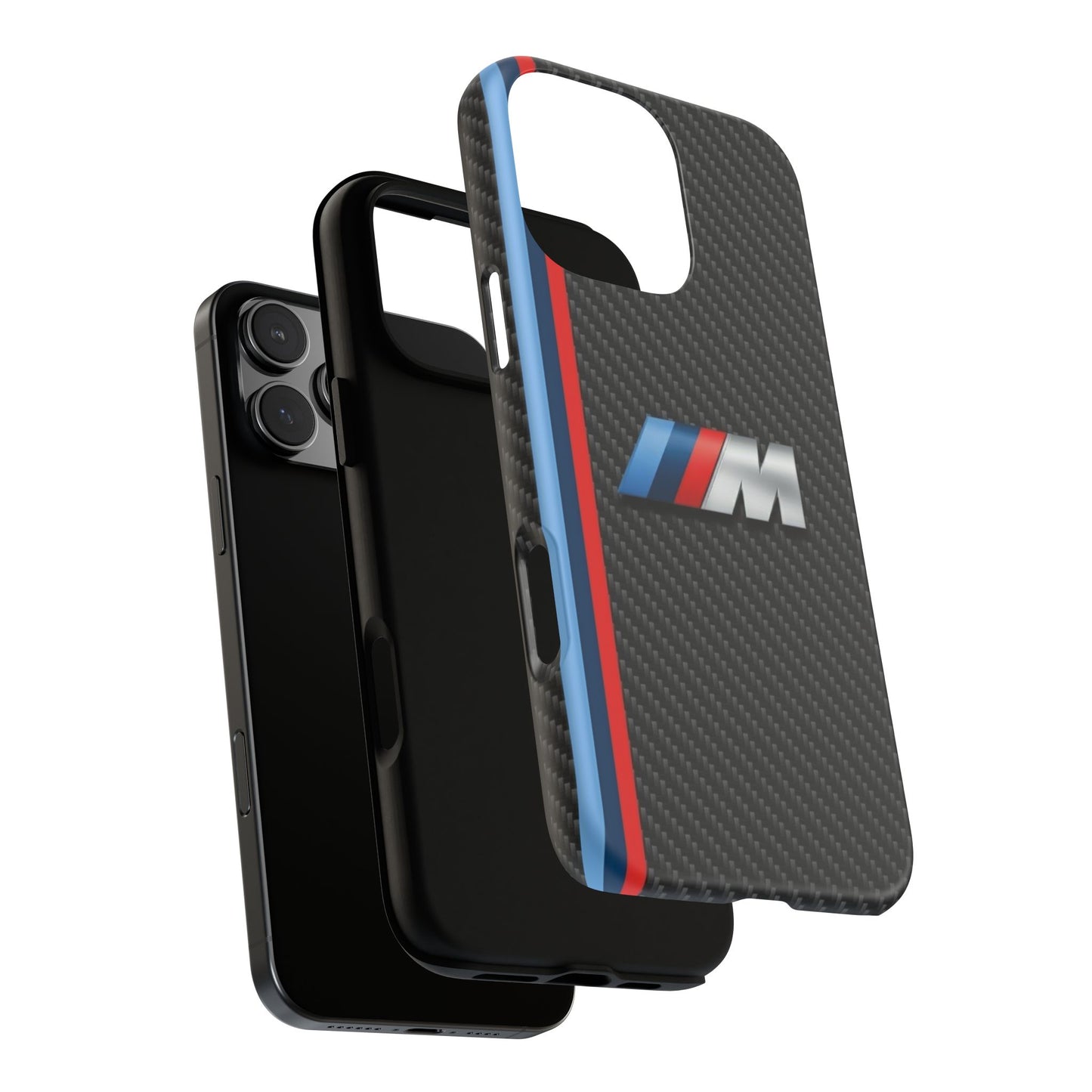 Phone Case - Black Tough Case for iPhones, Galaxy, Pixel, Blue And Red Stripes, BMW M Series