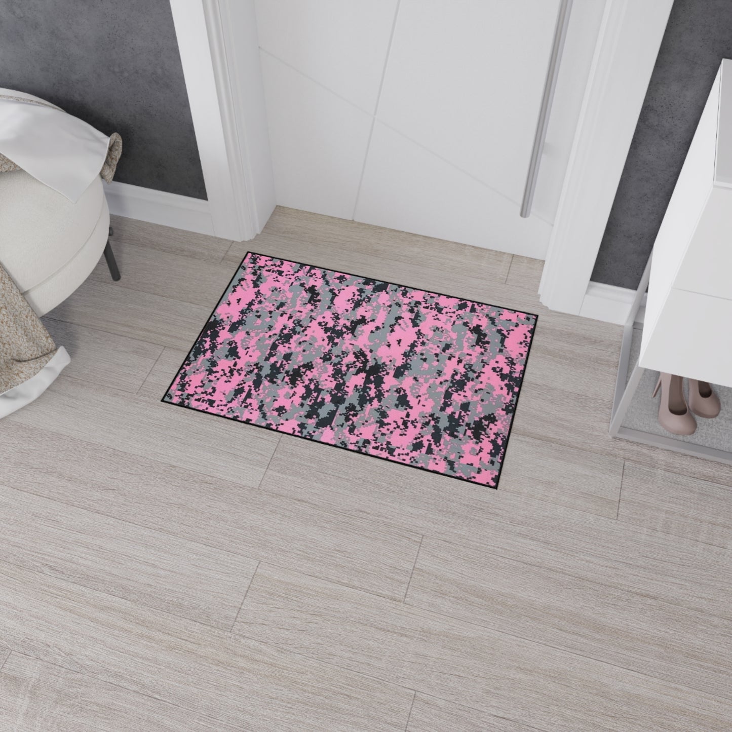 Pink and Gray Camo Stylish Heavy Duty Floor Mat - Durable Entrance, Kitchen, Gym