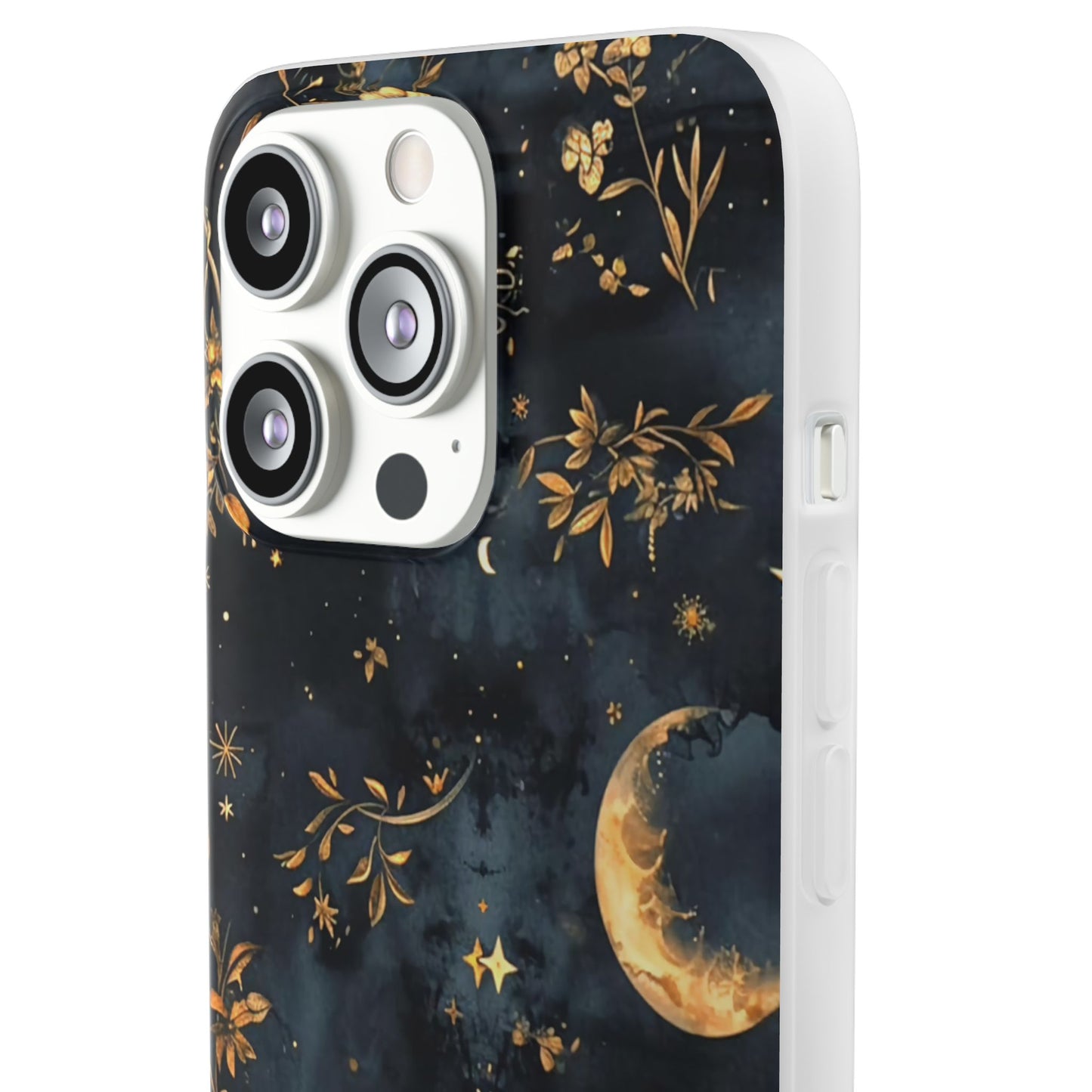Moon And Flowers On Navy TPU Flexi Cases For iPhones and Samsung Galaxy