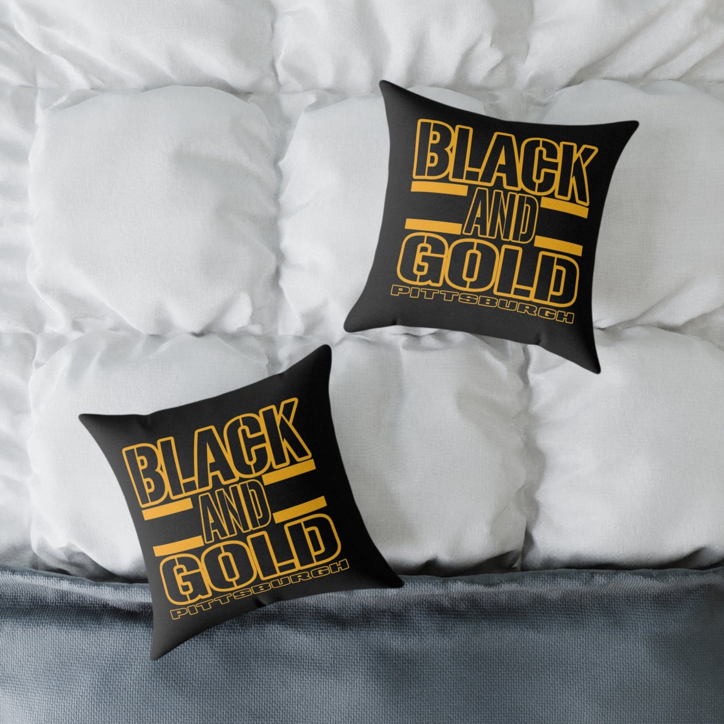 Pittsburgh Black and Gold Square Pillow Cover — Bold Typography Accent Cushion for Home & Game Day